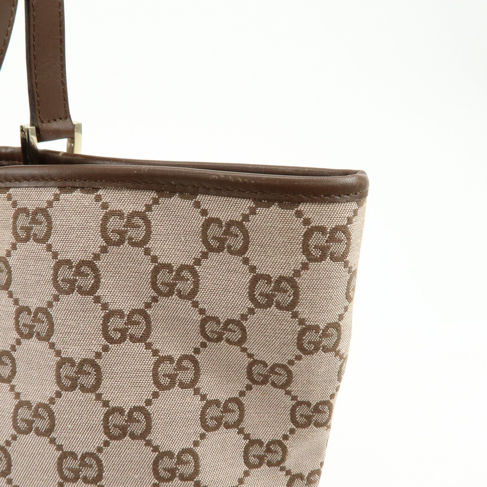 GUCCI GG Monogram Canvas Leather Tote Bag Hand Bag Brown 002.1098