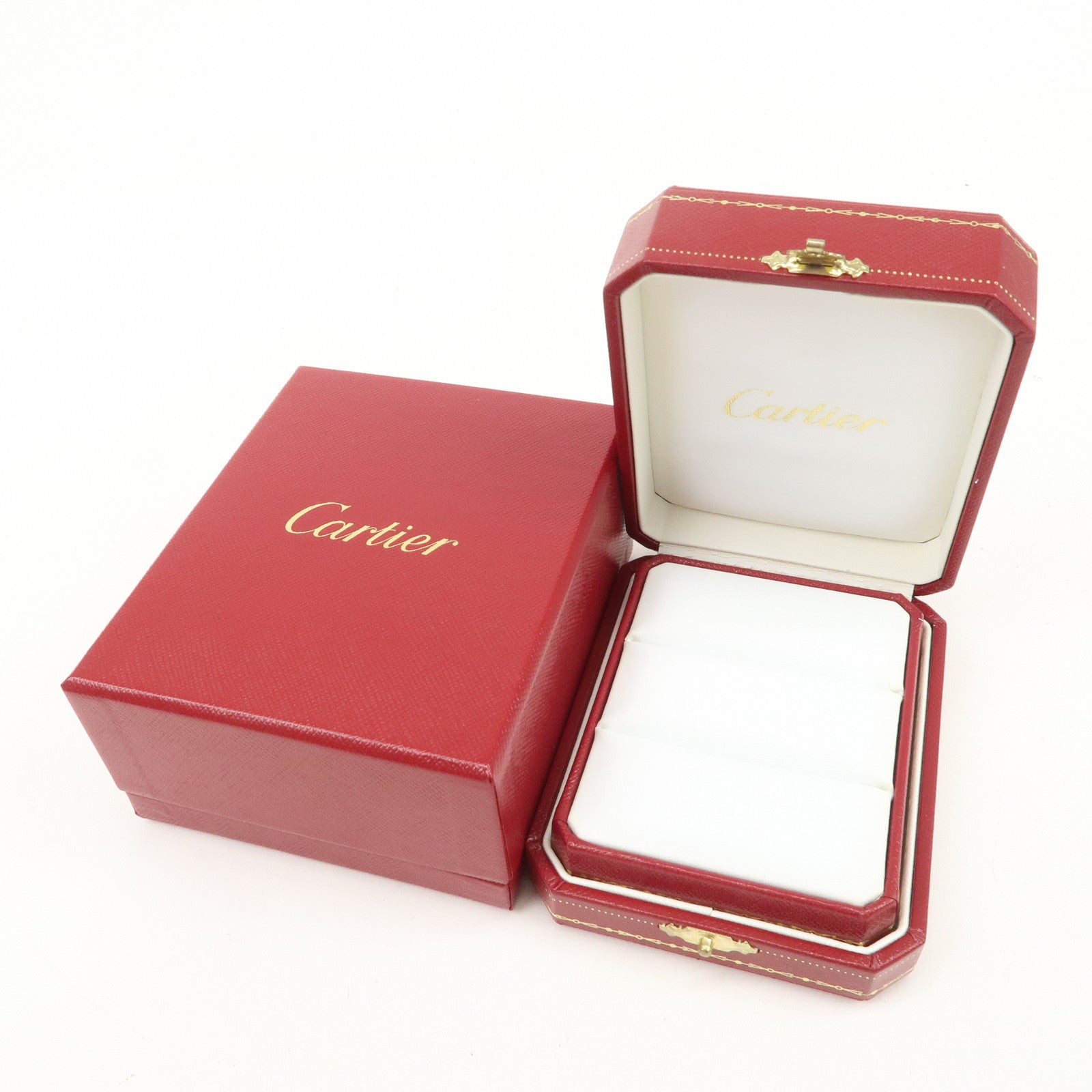 Cartier Set of 3 Jewelry Boxes Pair Ring Boxes Red Gold