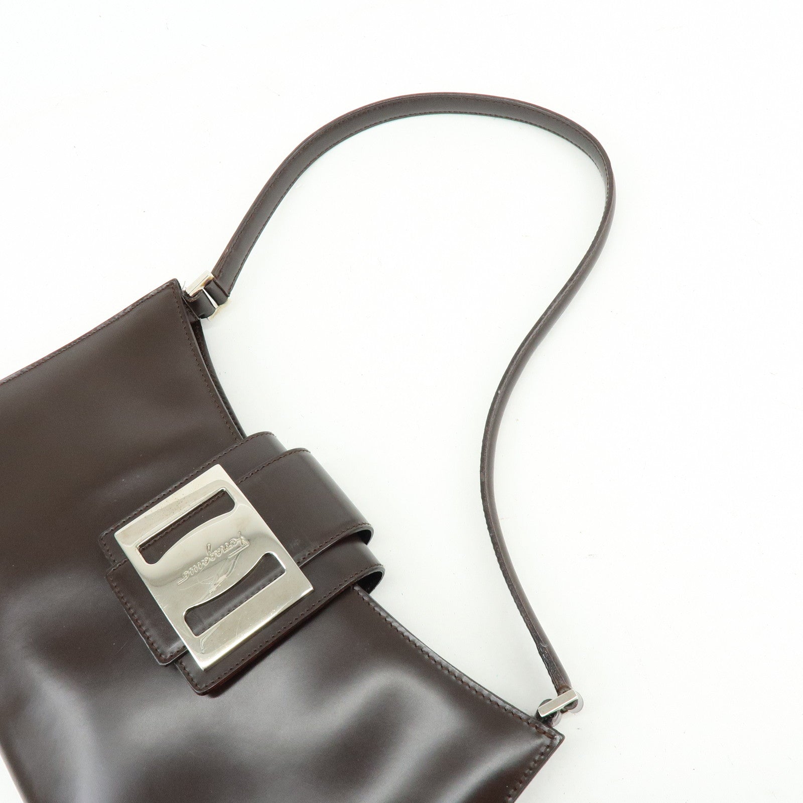 Ferragamo Vara Leather Shoulder Bag Hand Bag Brown