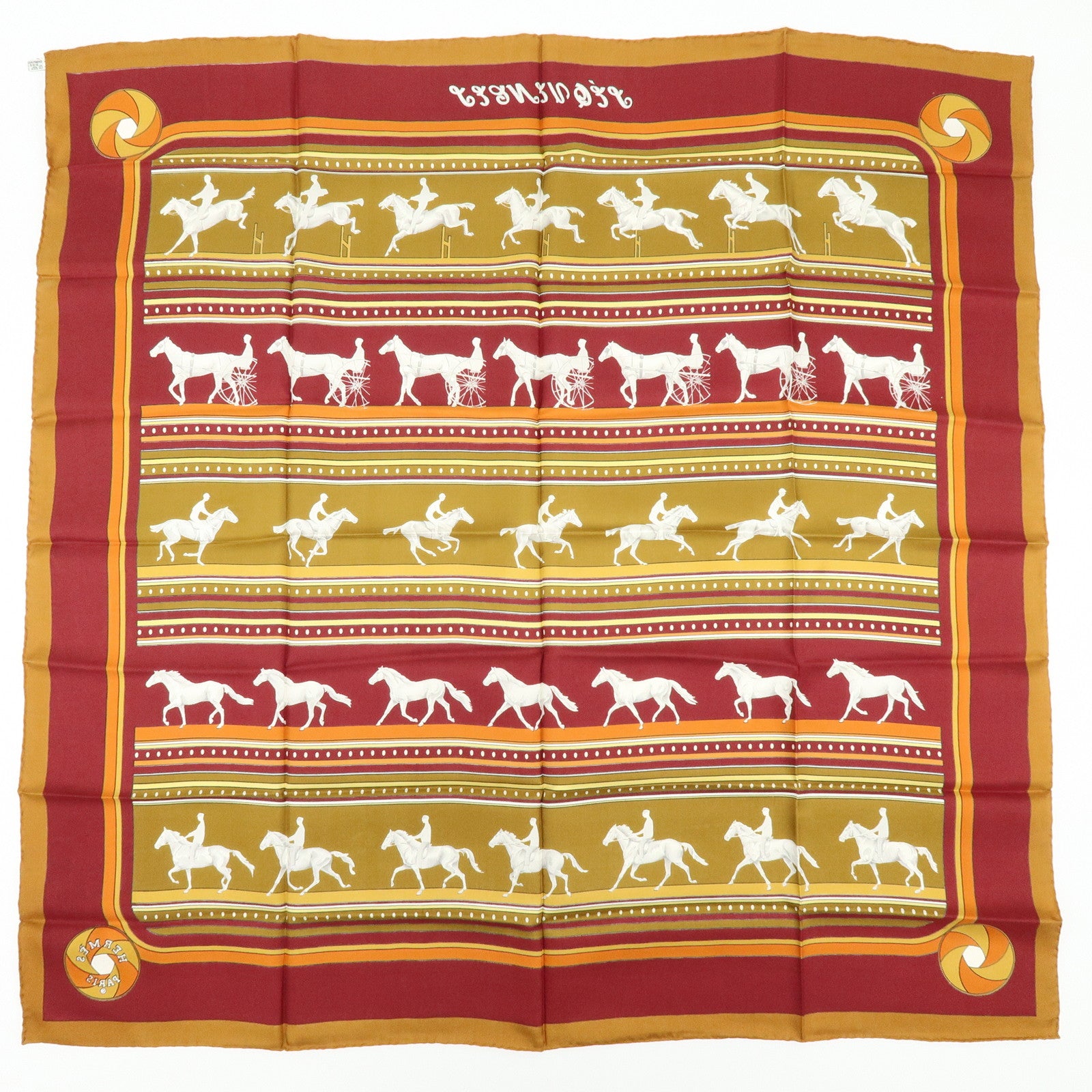 HERMES Carre 90 Silk 100% Scarf SEQUENCES Horse Print Brown
