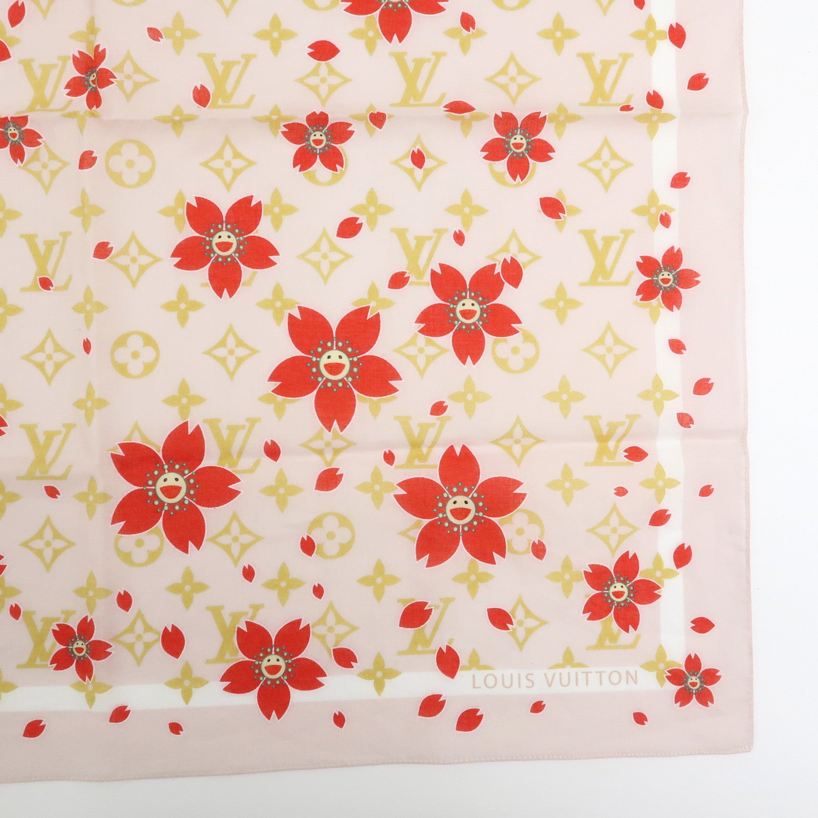 Louis Vuitton Monogram Cherry Blossom Cotton100% Scarf Pink Red