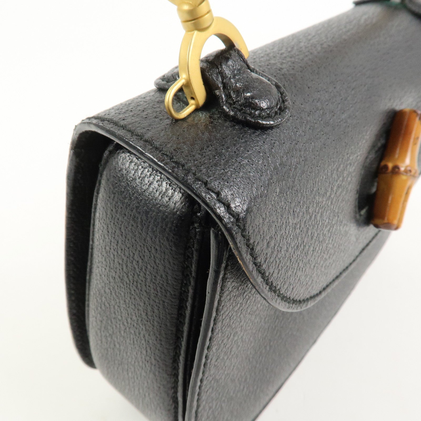 GUCCI Bamboo Leather 2Way Bag Hand Bag Shoulder Bag Black 000・2013