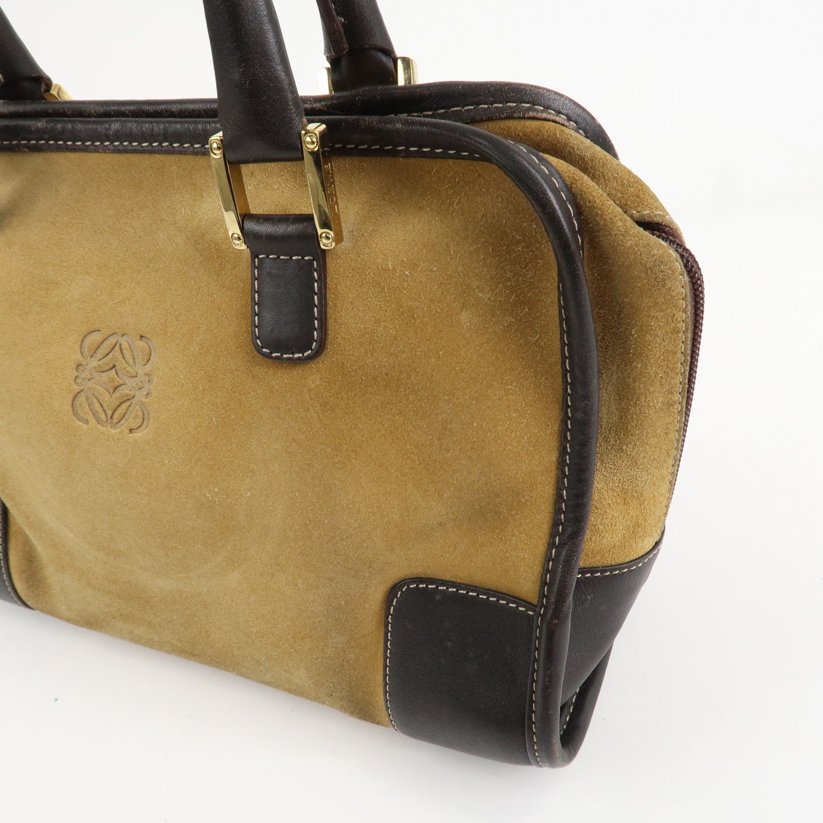 LOEWE Anagram Leather Suede Amazona 28 Hand Bag Beige Brown