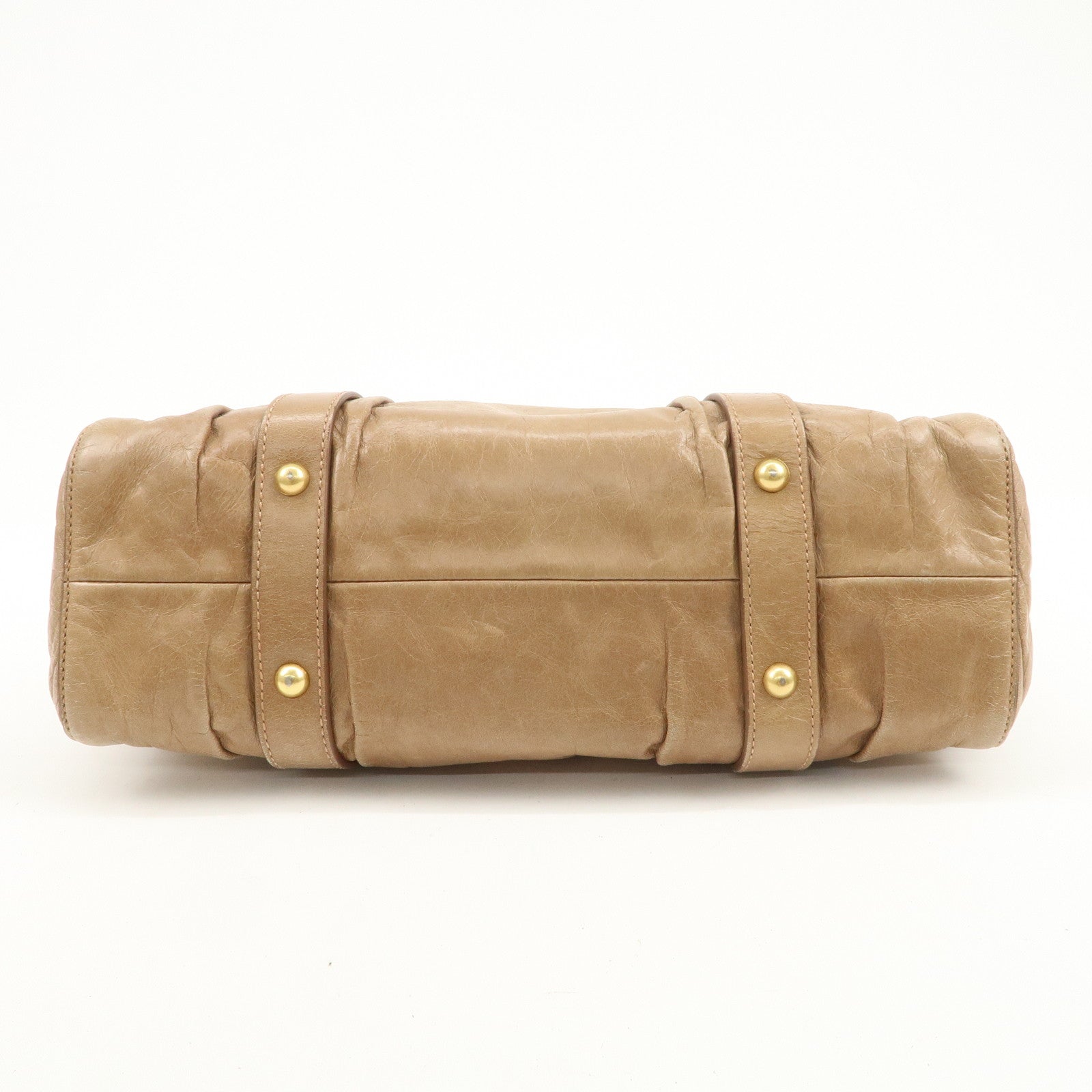 MIU MIU Leather 2Way Gathered Hand Bag Shoulder Bag Brown RT0383