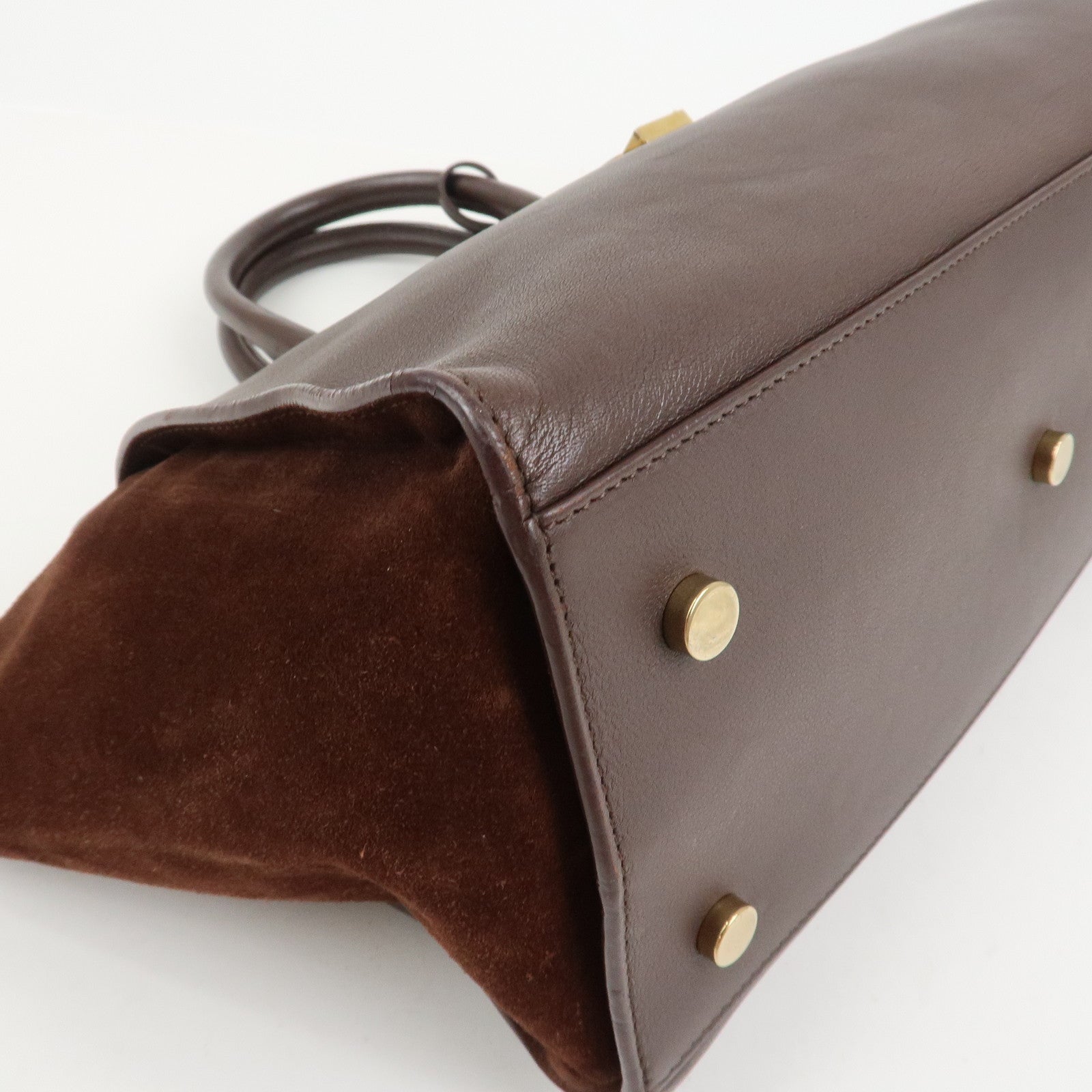 SAINT LAURENT Downtown Cabas Leather Suede 2WAY Bag Hand Bag Brown