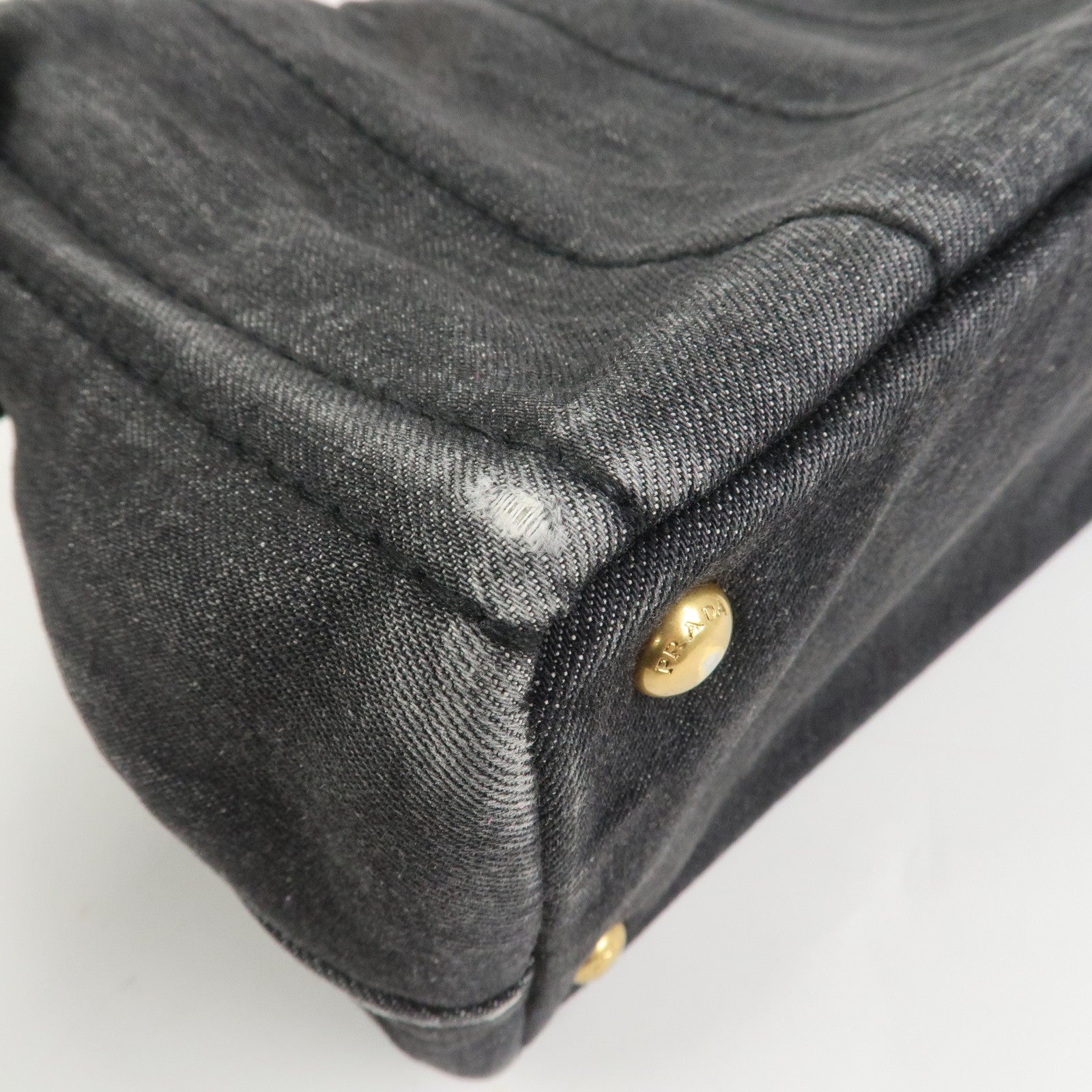 PRADA Canapa Mini Canvas Denim 2Way Shoulder Hand Bag Black B2439G