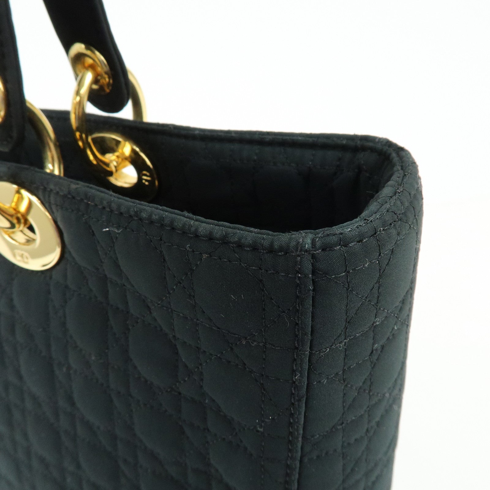 Christian Dior Lady Dior Canage Canvas Tote Bag Hand Bag Black