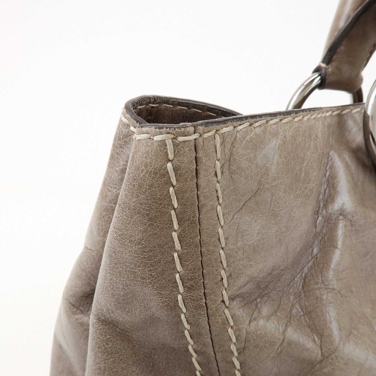 PRADA Logo Leather Shoulder Bag Hand Bag Gray BN2067