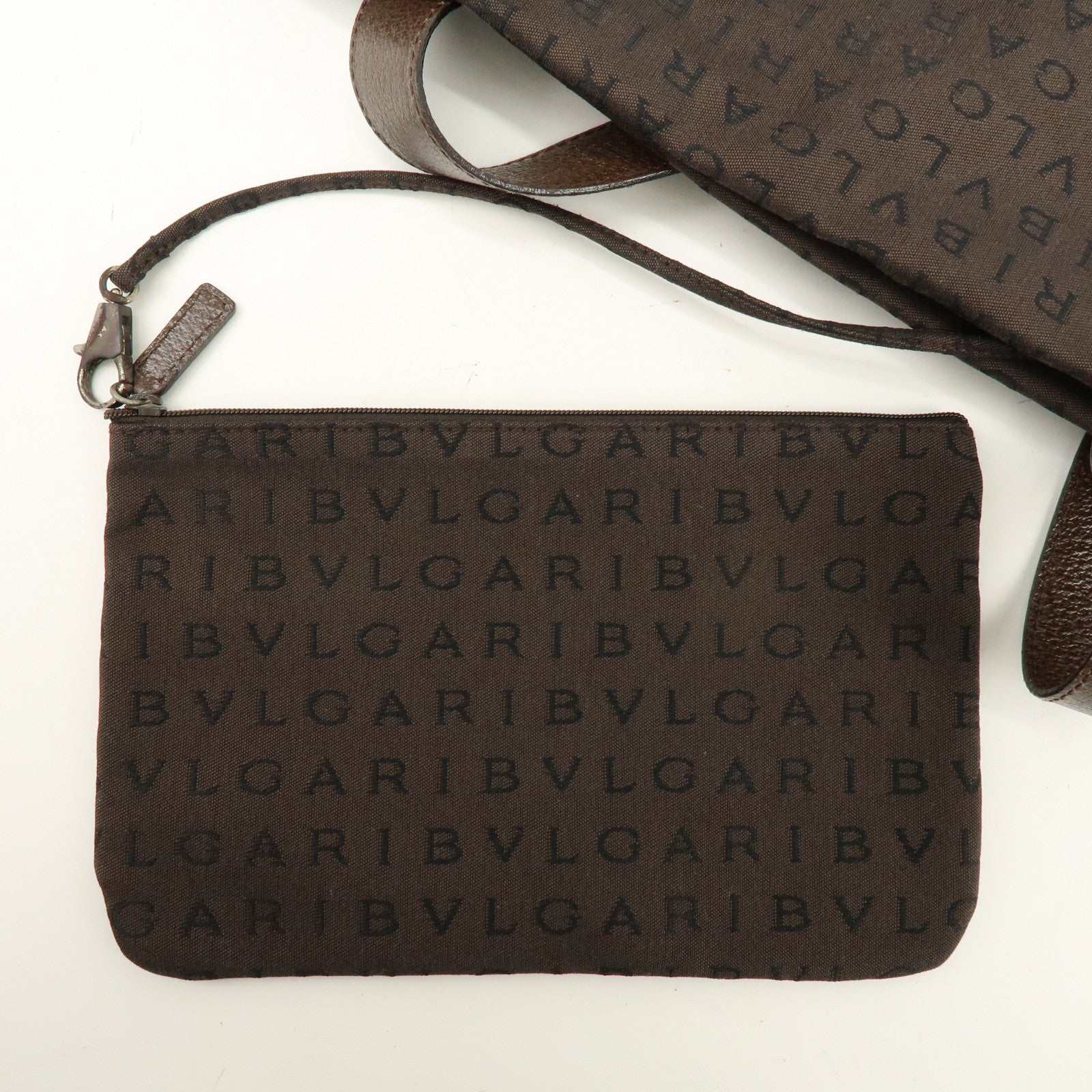 BVLGARI Logomania Canvas Leather Shoulder Bag Tote Bag Brown