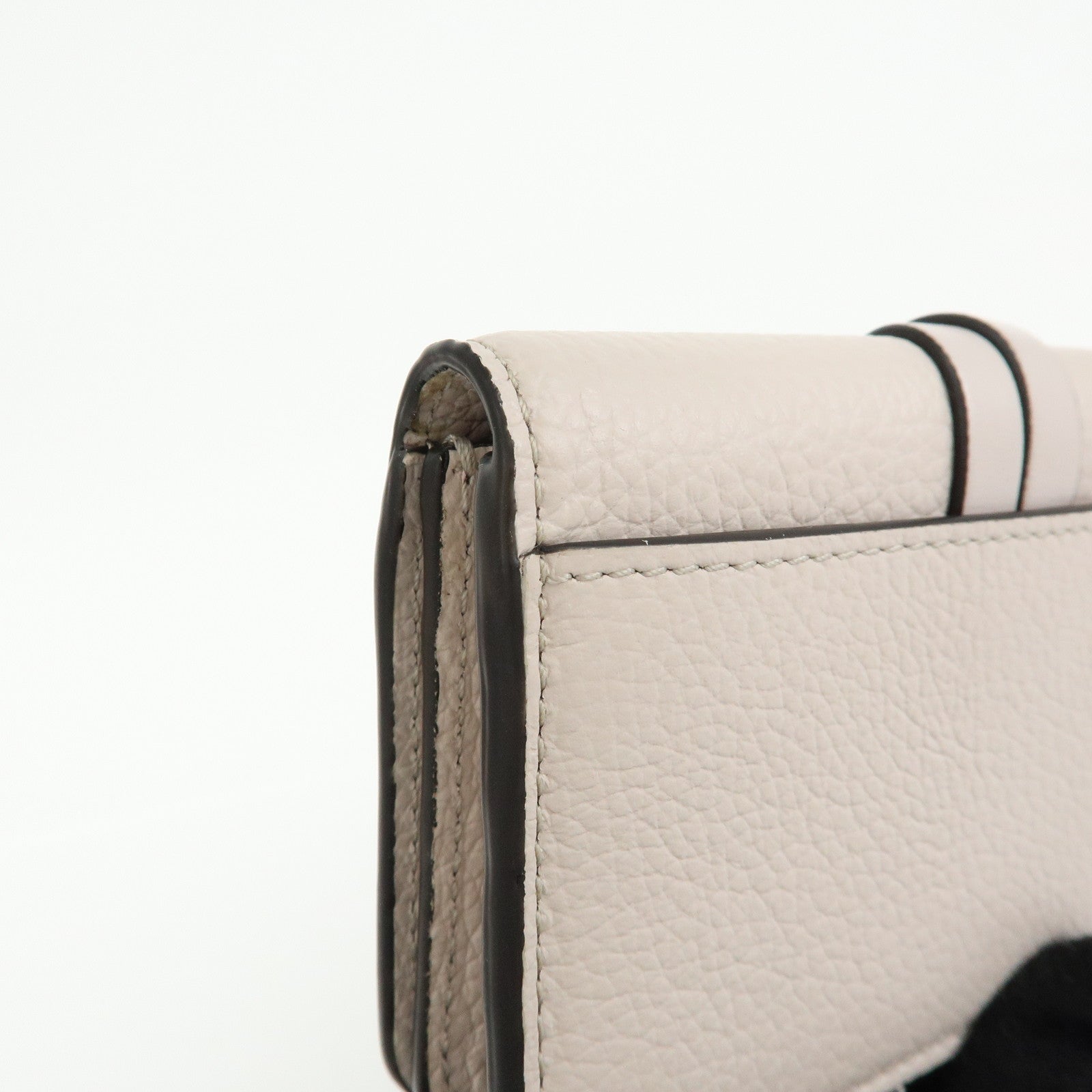 Chloe Alphabet Leather Card Case Mini Trifold Wallet Heart Ivory