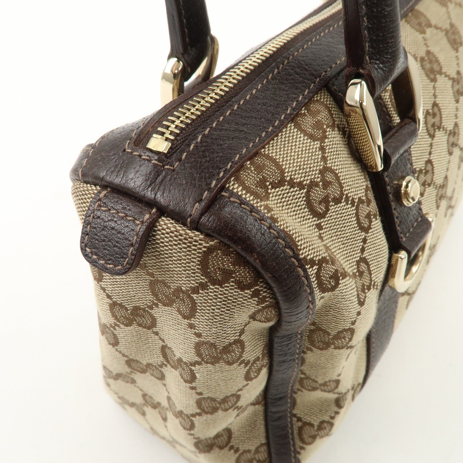 GUCCI Abbey GG Canvas Leather Mini Boston Bag Beige Brown 130942 Used