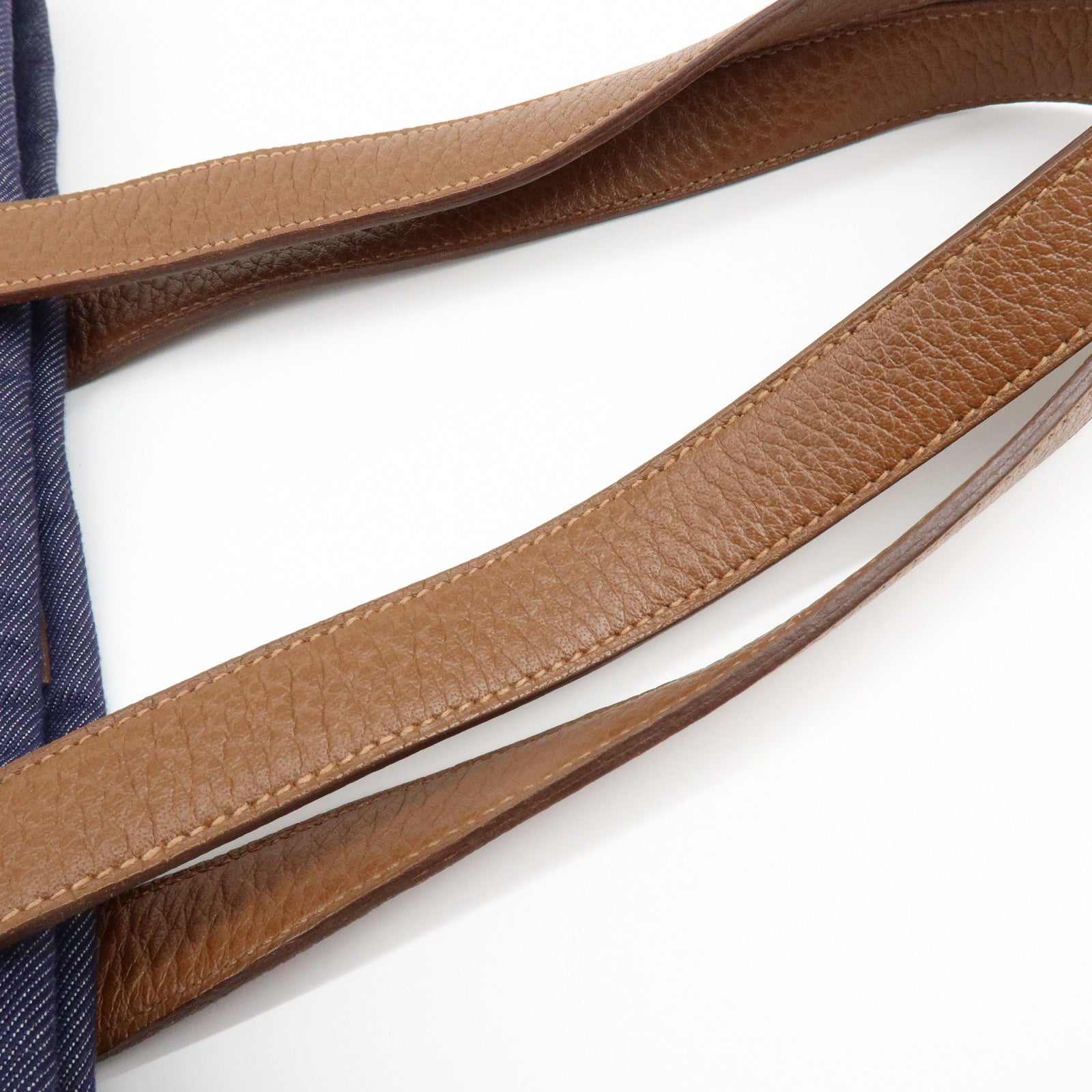 HERMES Calicut Canvas Leather Tote Bag L Stamped Navy Brown