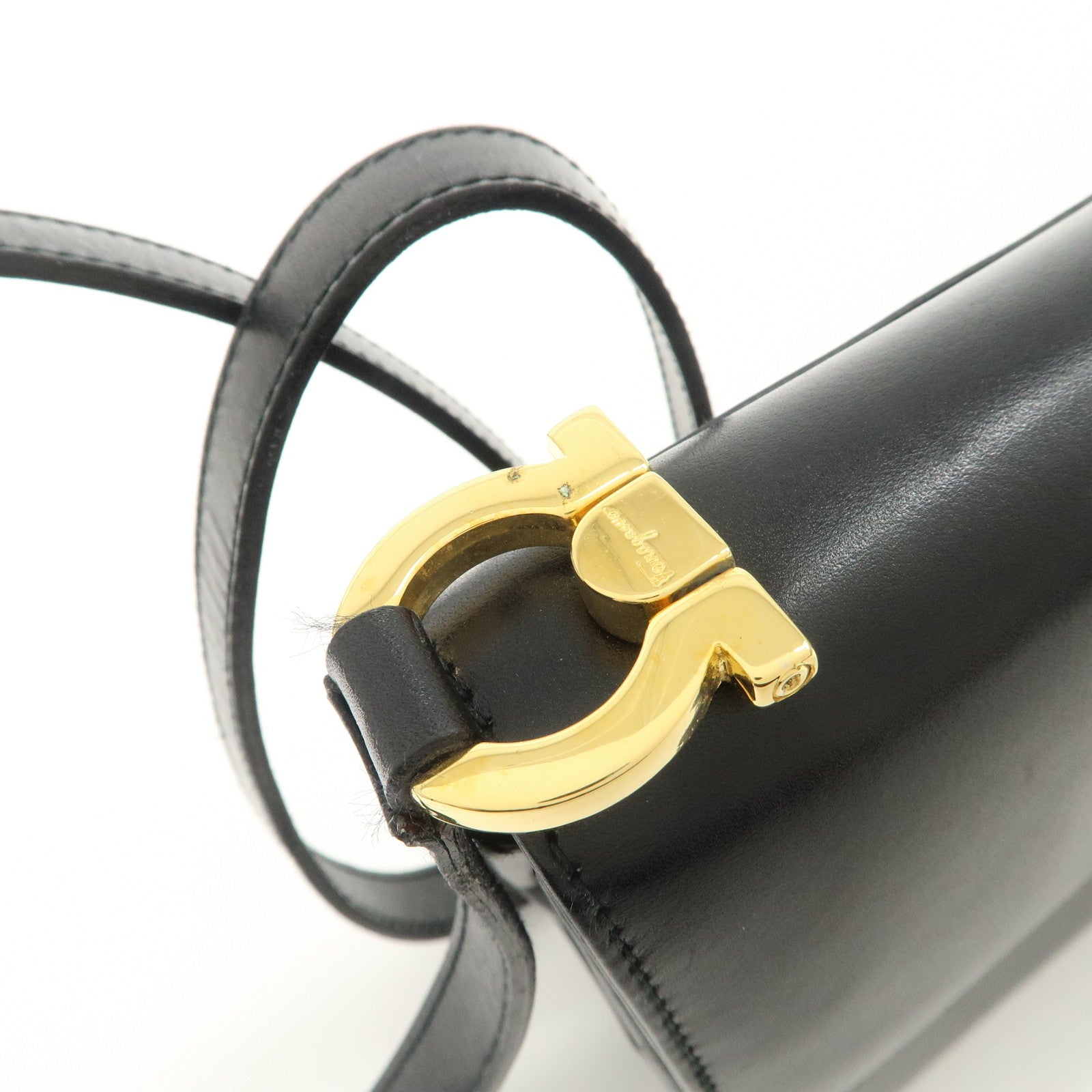 Ferragamo Gancini Leather Shoulder Bag Black