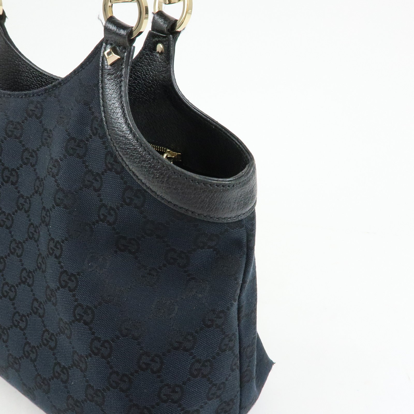 GUCCI Bamboo GG Canvas Leather Tote Bag Hand Bag Black 137395