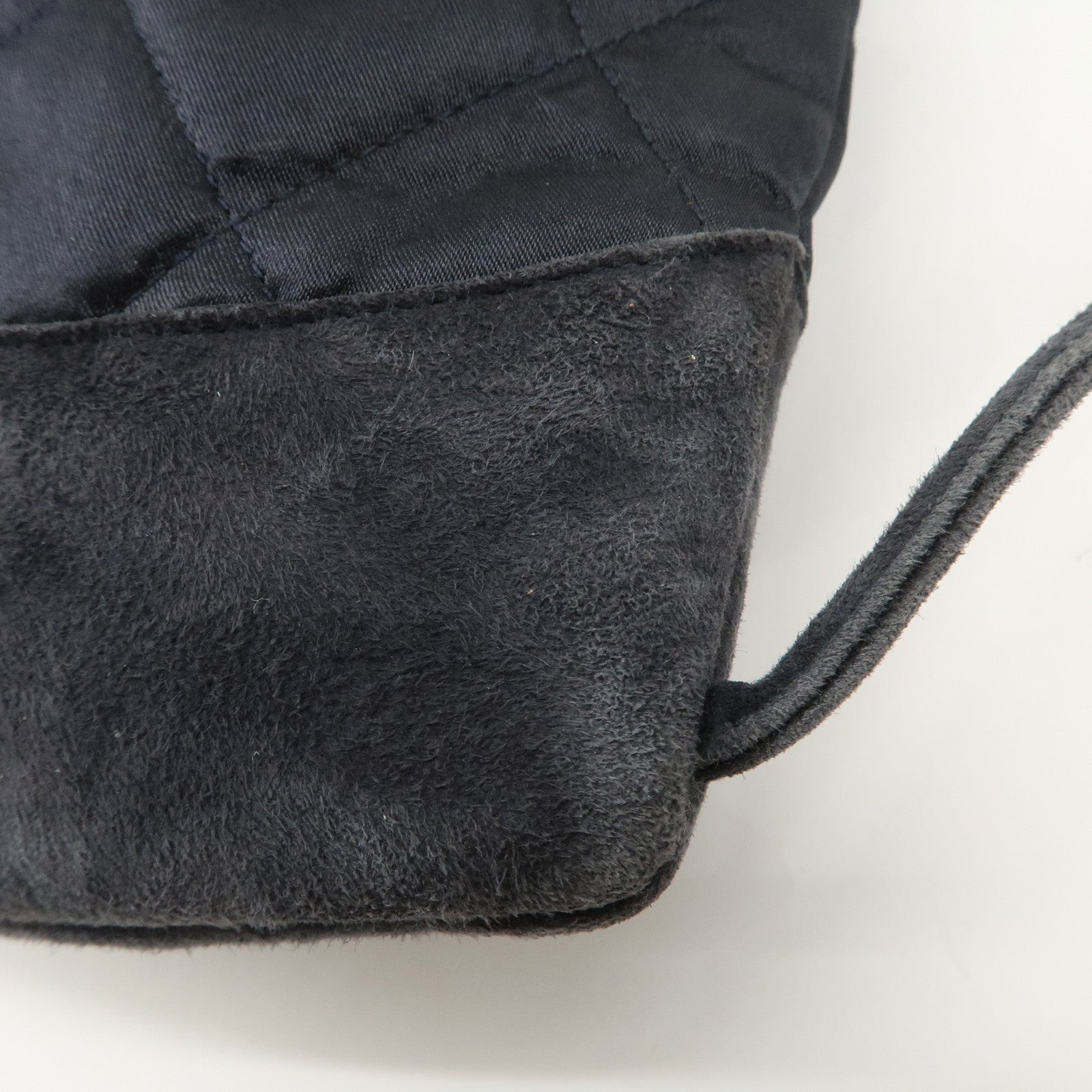 CHANEL Matelasse Satin Suede Drawstring Back Pack Black Used