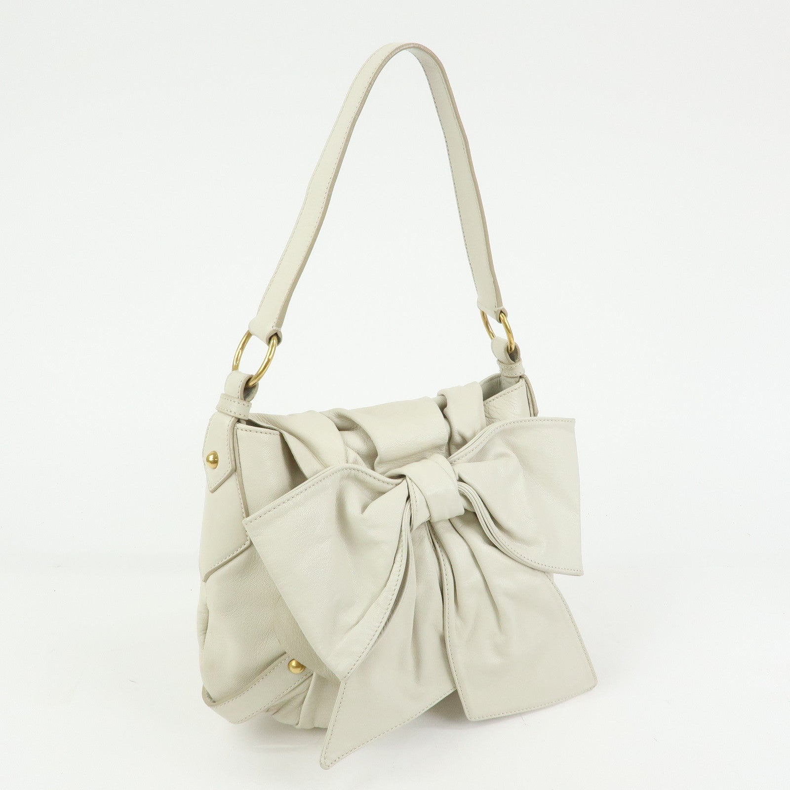 SAINT LAURENT PARIS YSL Ribbon Leather Shoulder Bag Ivory 151216