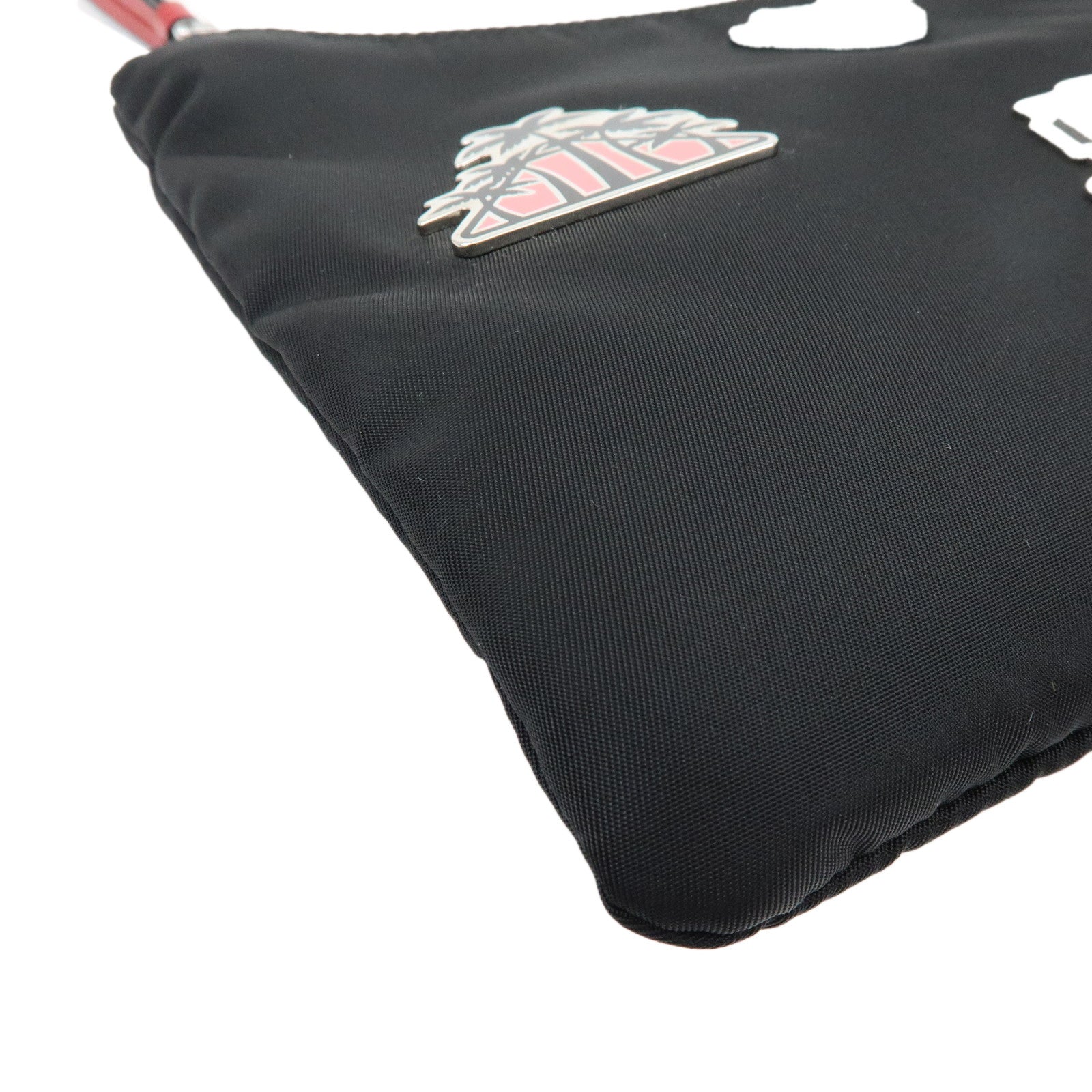 PRADA Triangle Logo Palm Tree Robot Motif Pouch Cosmetic Bag Black