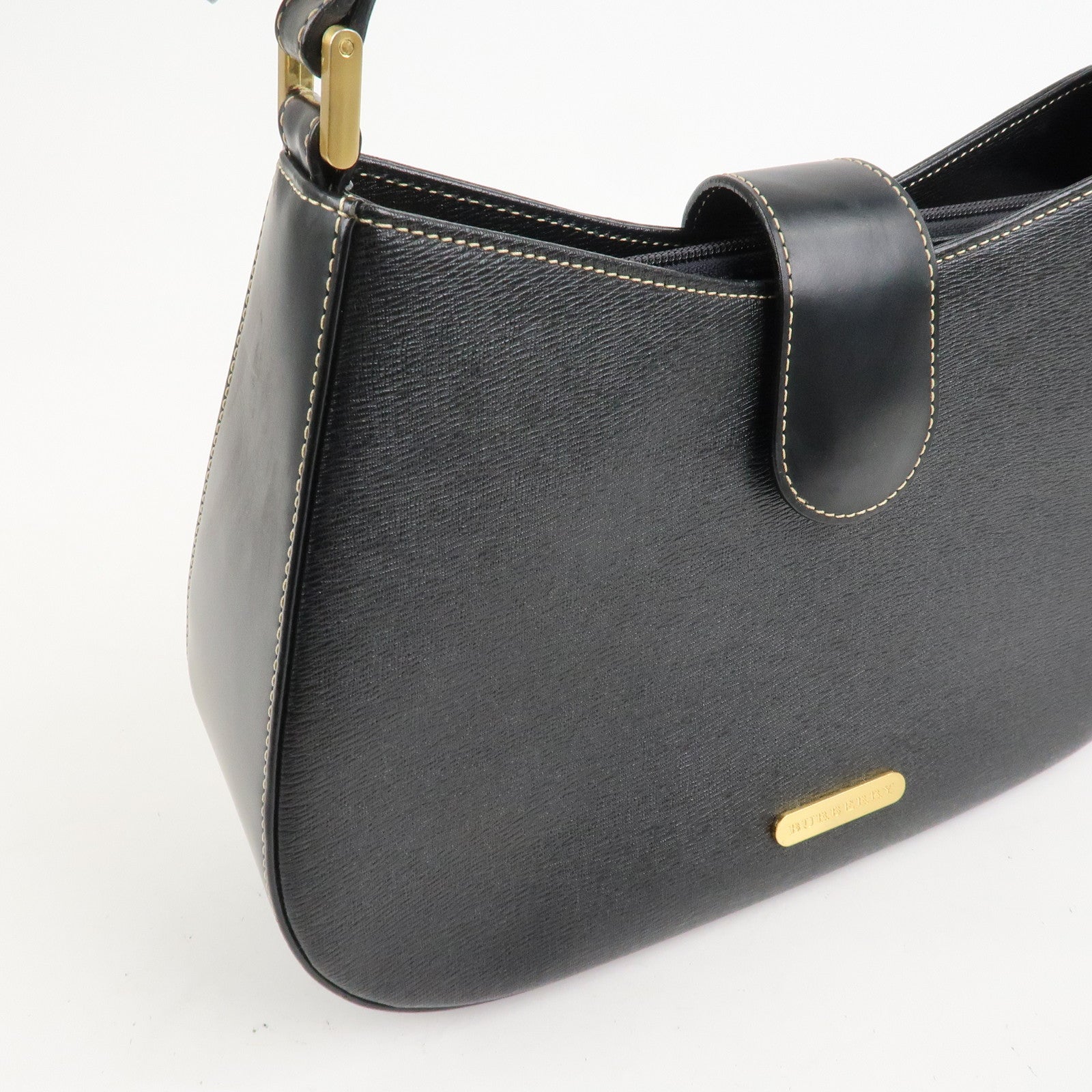 BURBERRY Leather Shoulder Bag Hand Bag Black Gold HDW