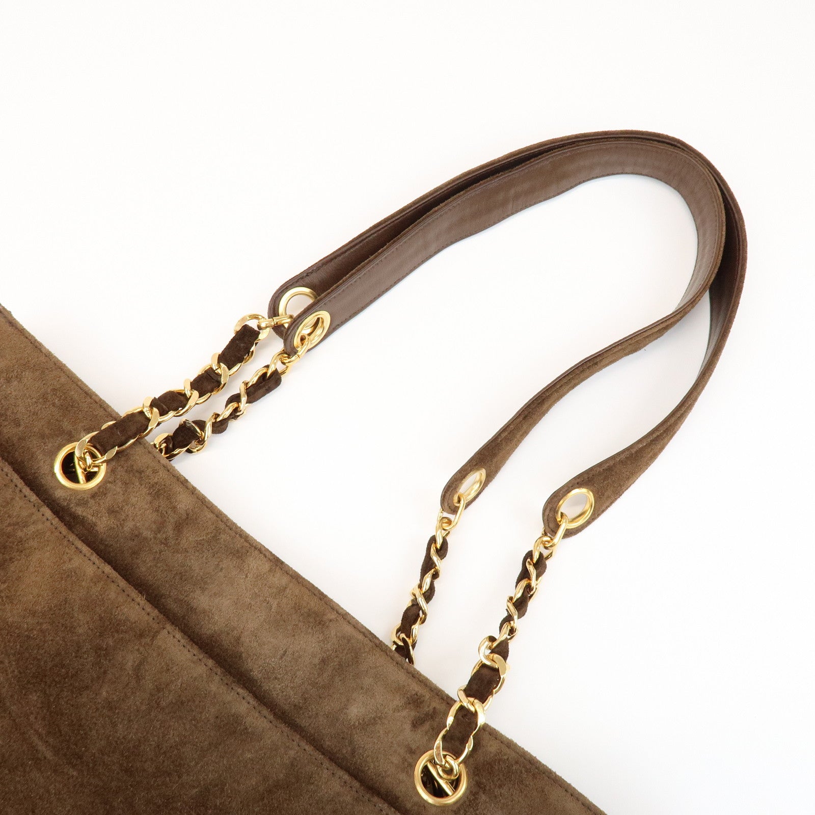 CHANEL COCO Mark Suede Chain Tote Bag Shoulder Bag Brown
