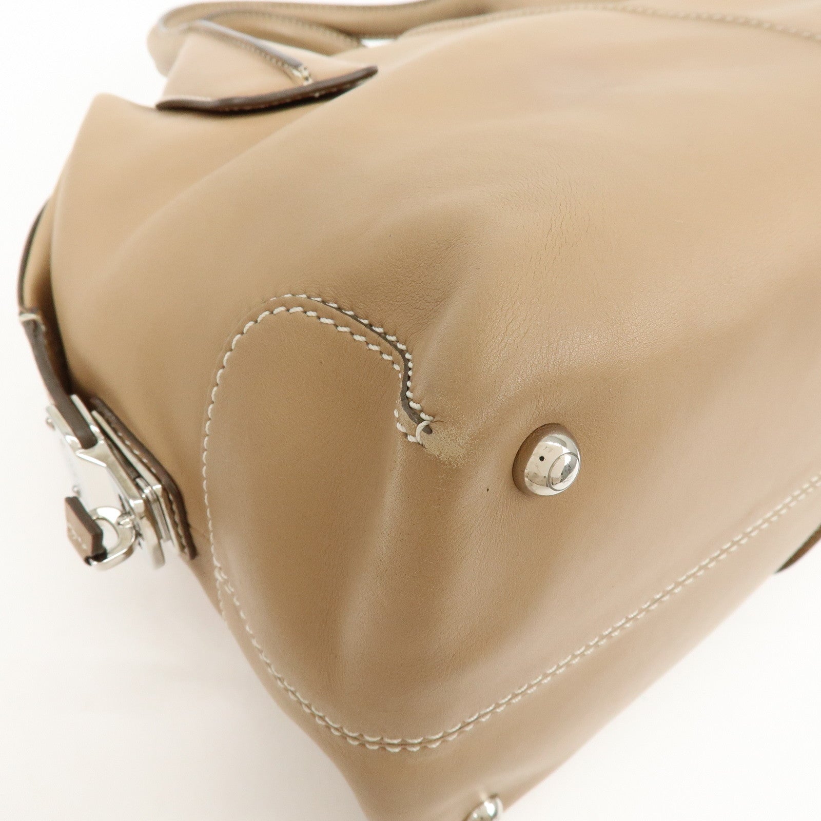 TOD'S D-Cube Leather 2Way Bag Hand Bag Shoulder Bag Beige