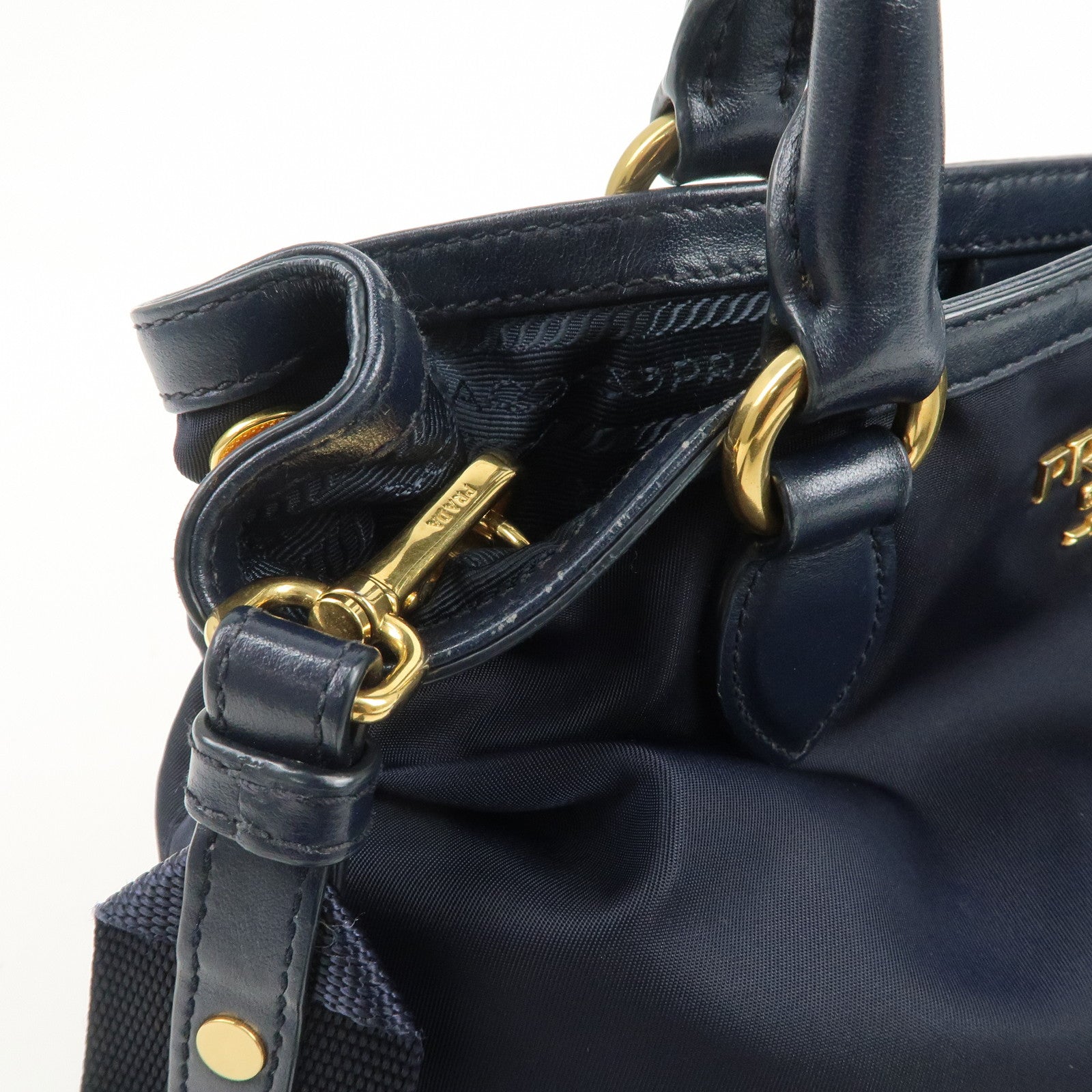PRADA Logo Nylon 2Way Bag Hand Bag Shoulder Bag Navy 1BA172