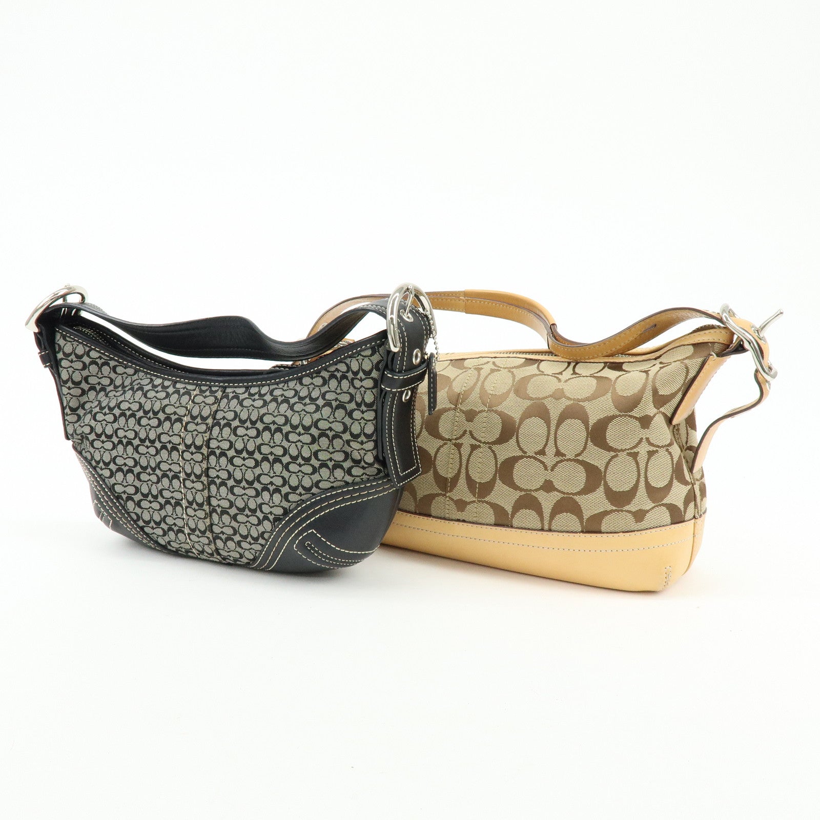 COACH Set of 2 Signature Canvas Leather Shoulder Bag Brown Black