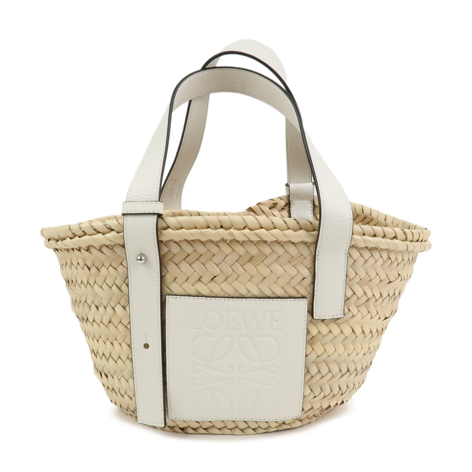 LOEWE Anagram Raffia Leather Small Basket Bag Hand Bag Natural