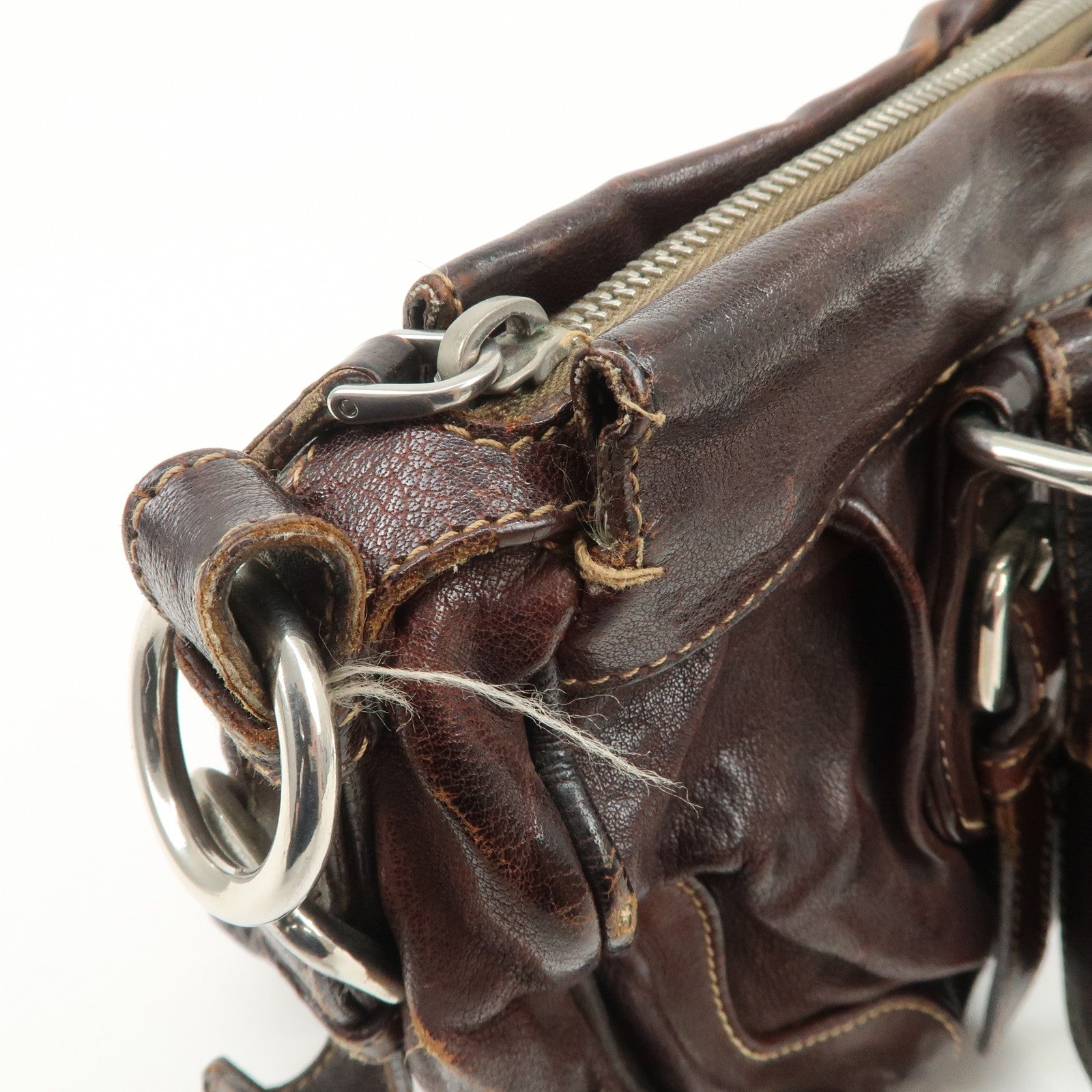 PRADA Triangle Logo Leather 2Way Bag Hand Bag Dark Brown BN1279 Used