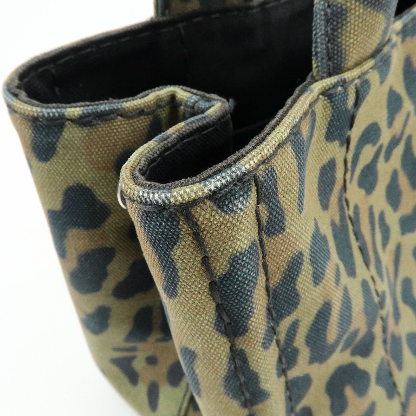 PRADA Canapa Mini Leopard Canvas 2Way Bag Hand Bag Khaki 1BG439