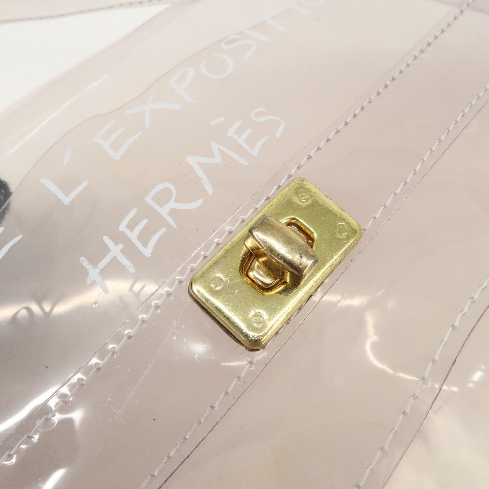 HERMES Kelly Vinyl Hand Bag Clear Transparent Gold Hardware Used