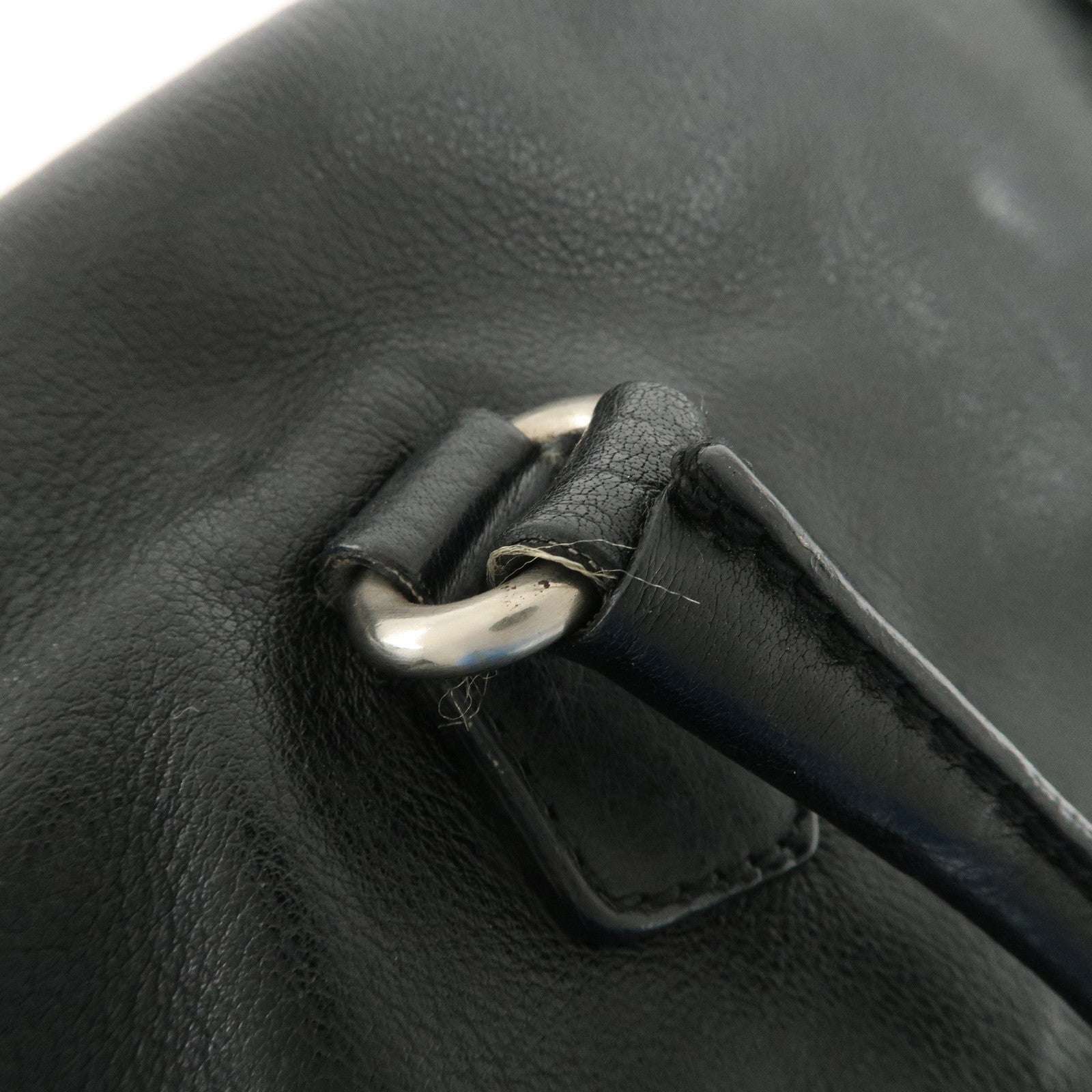PRADA Triangle Logo Leather Shoulder Bag Hand Bag Black