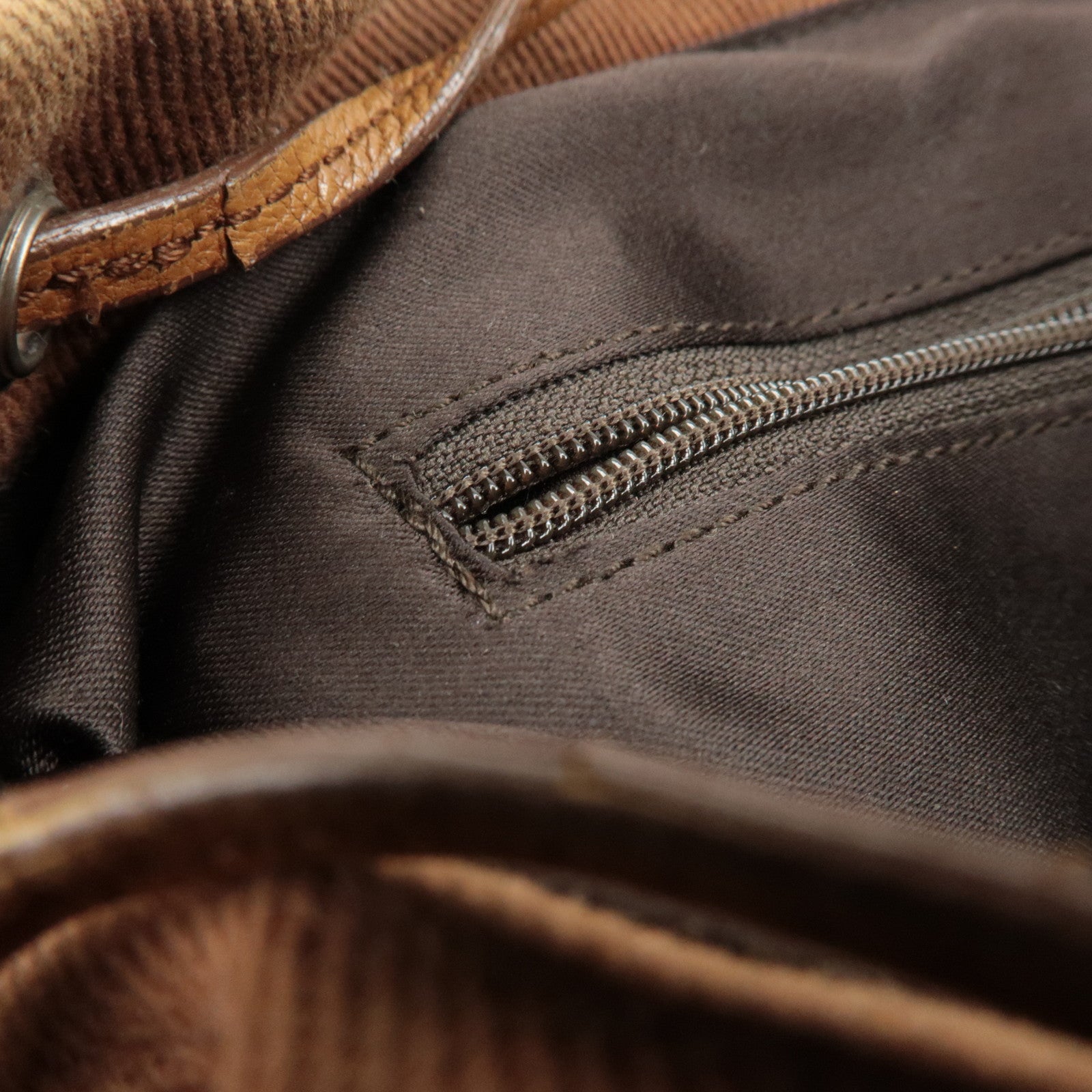 SAINT LAURENT Kahara Leather Canvas Velour Tote Bag Brown Used