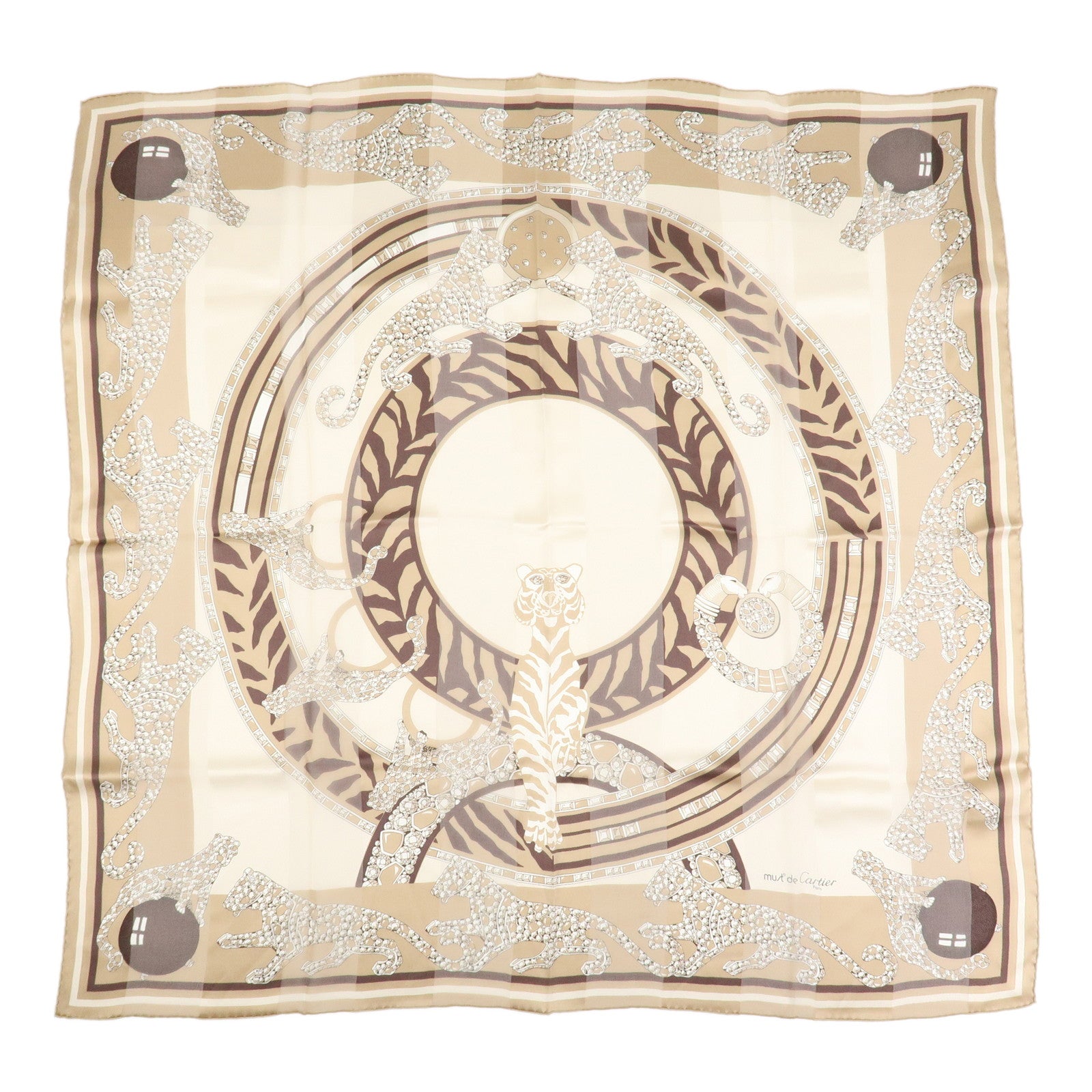 Cartier Must de Cartier Silk 100% Animal Pattern Scarf Light Brown