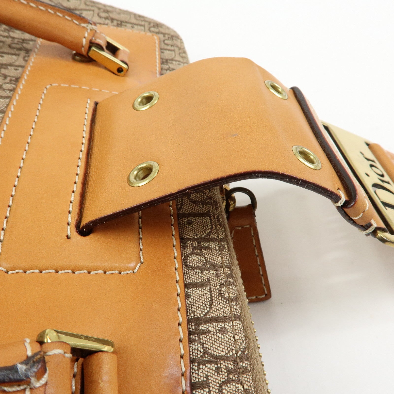 Christian Dior Trotter Street Chic Canvas Leather Hand Bag Camel
