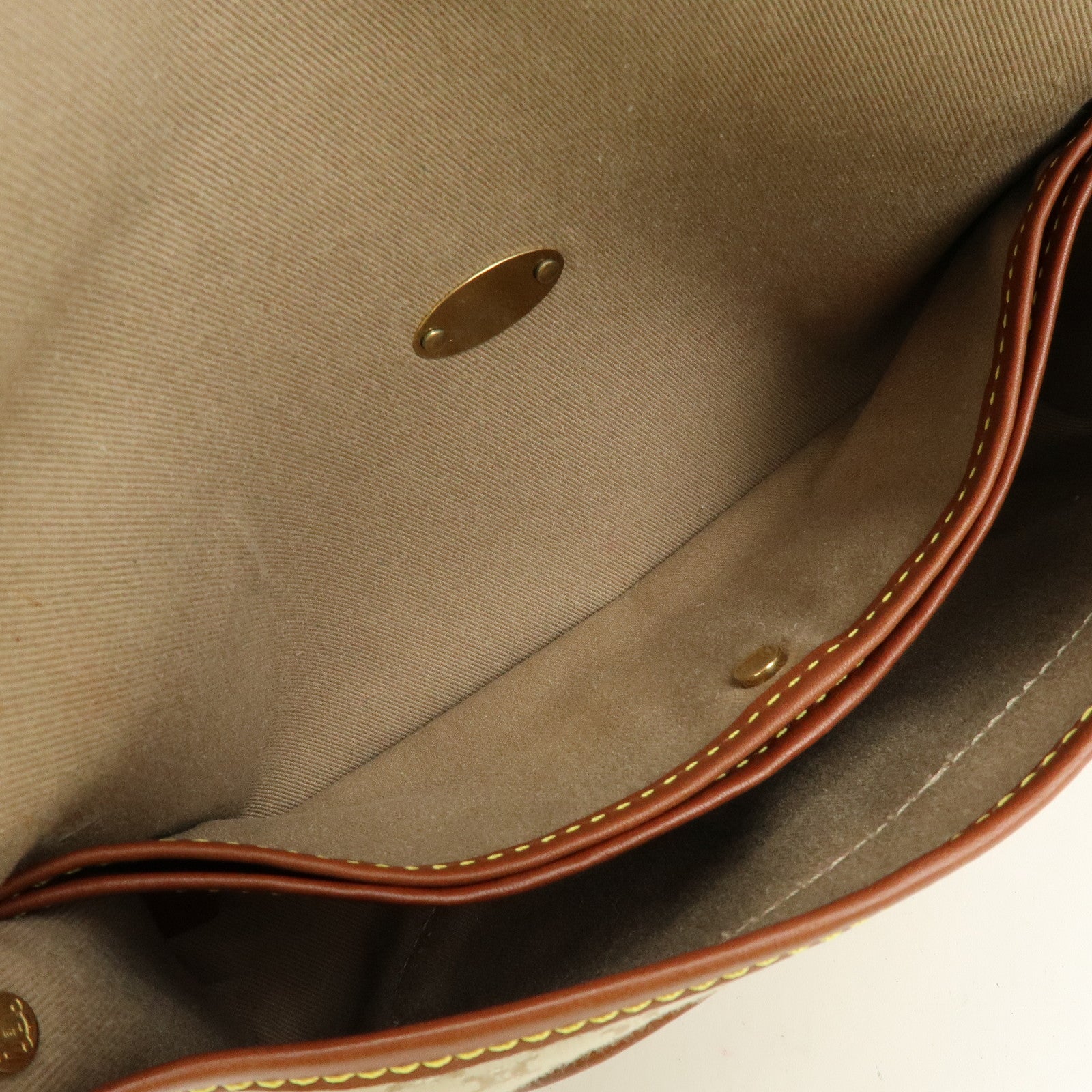 CELINE Macadam Canvas Leather Hand Bag Shoulder Bag Beige Brown