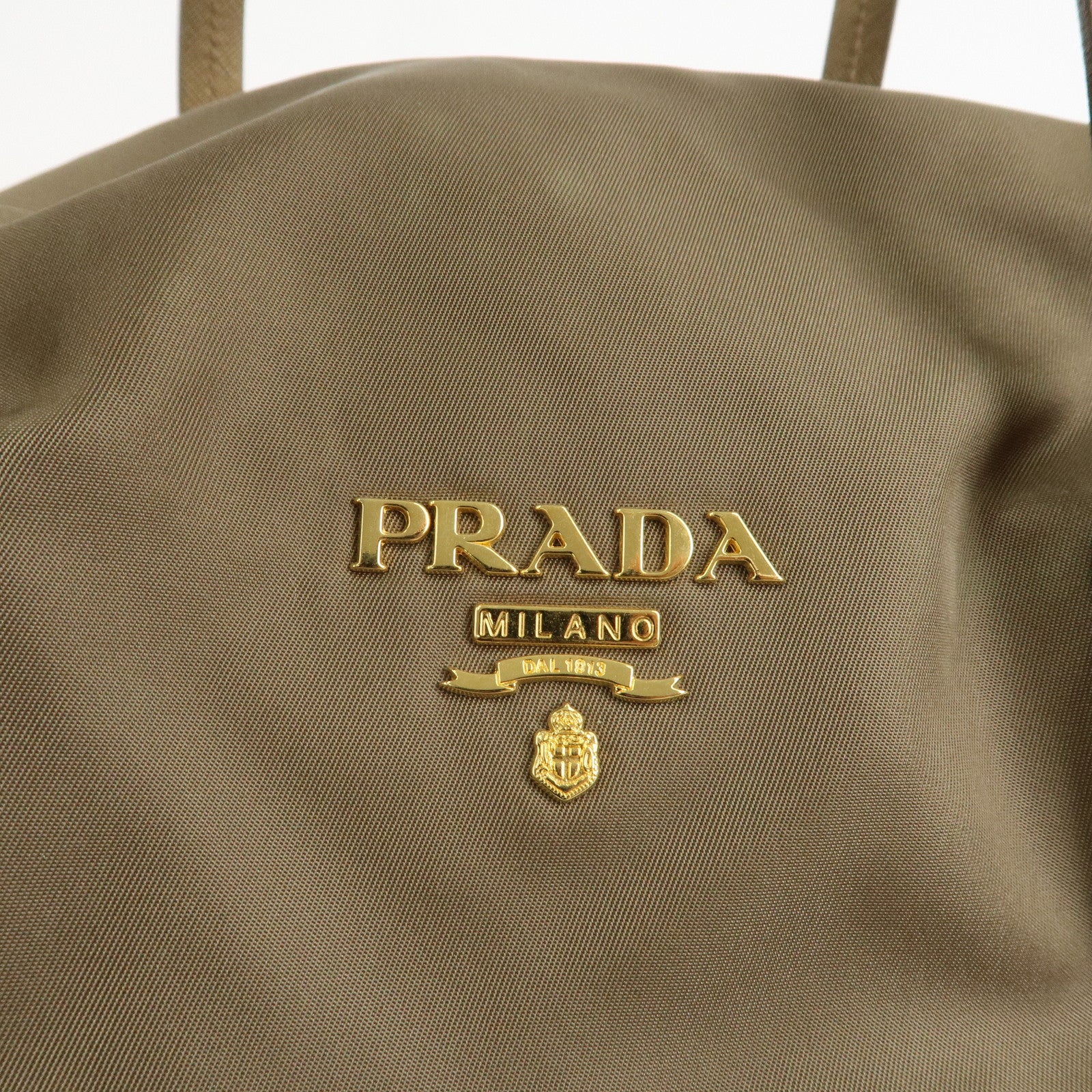 PRADA Logo Nylon Saffiano Leather Shoulder Bag Hand Bag Khaki