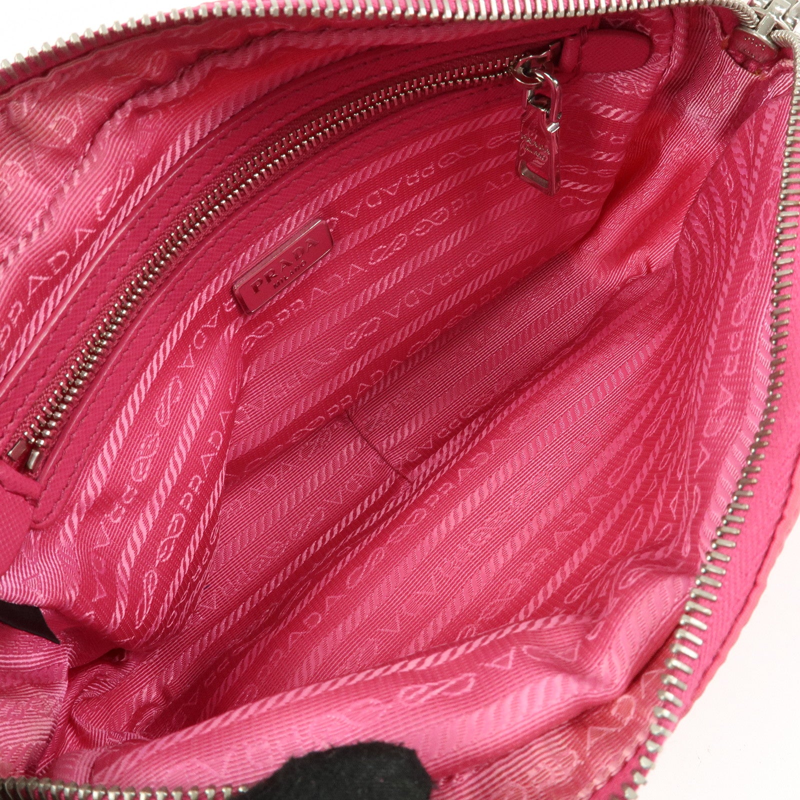 PRADA Triangle Logo Nylon Leather Shoulder Bag Pink BT1010