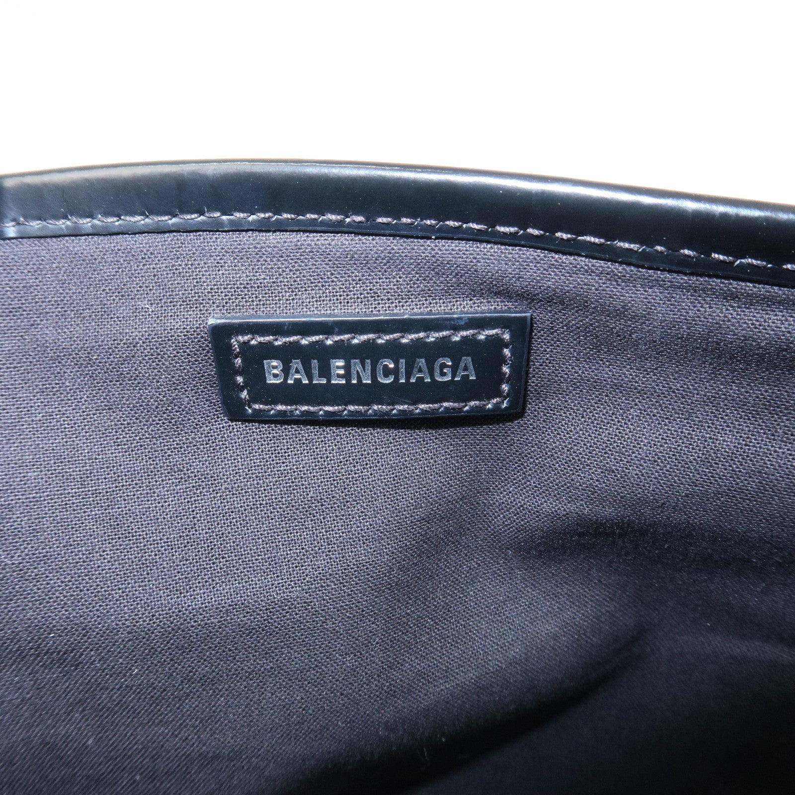 BALENCIAGA Navy Cabas Canvas Leather Small Tote Bag Hand Bag 339933