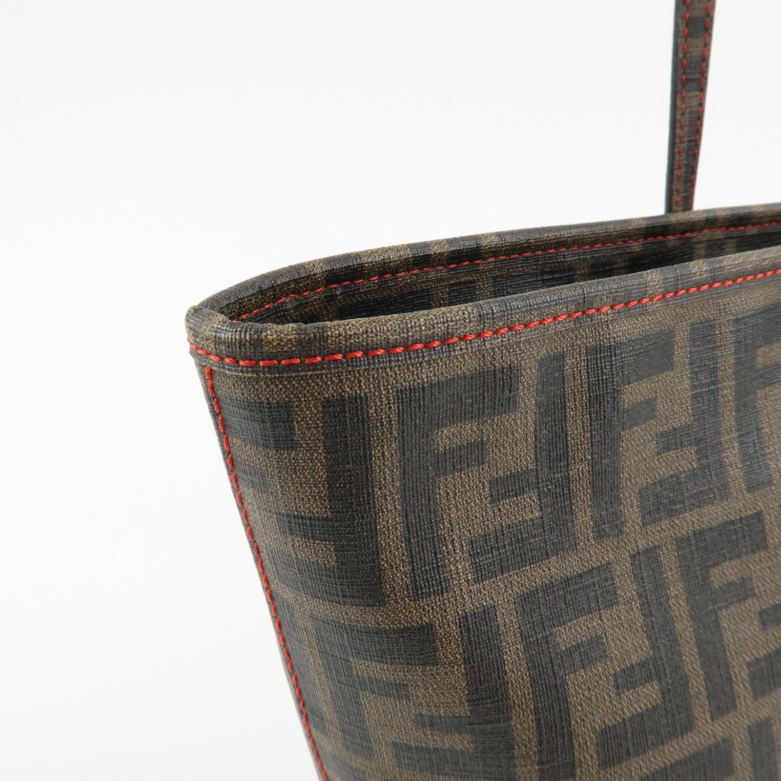 FENDI Zucca Canvas Leather Tote Bag Hand Bag Brown Black 8BH198 Used