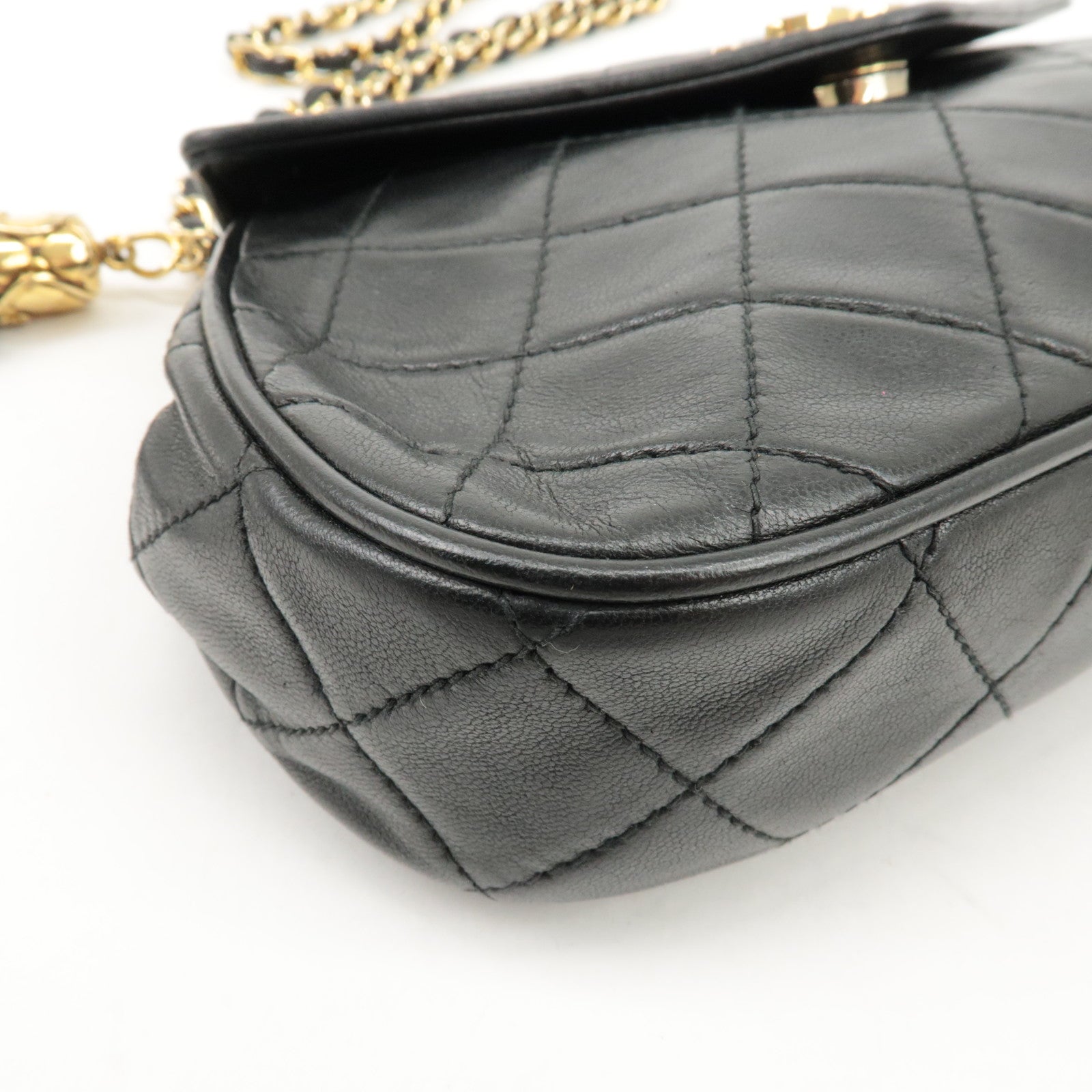 CHANEL COCO Mark Matelasse Lamb Skin Chain Shoulder Bag Black