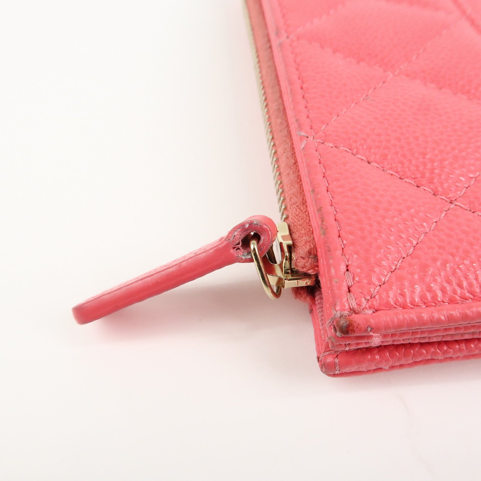 CHANEL Matelasse Caviarskin Card Case Coin Case Pink AP2570 Used