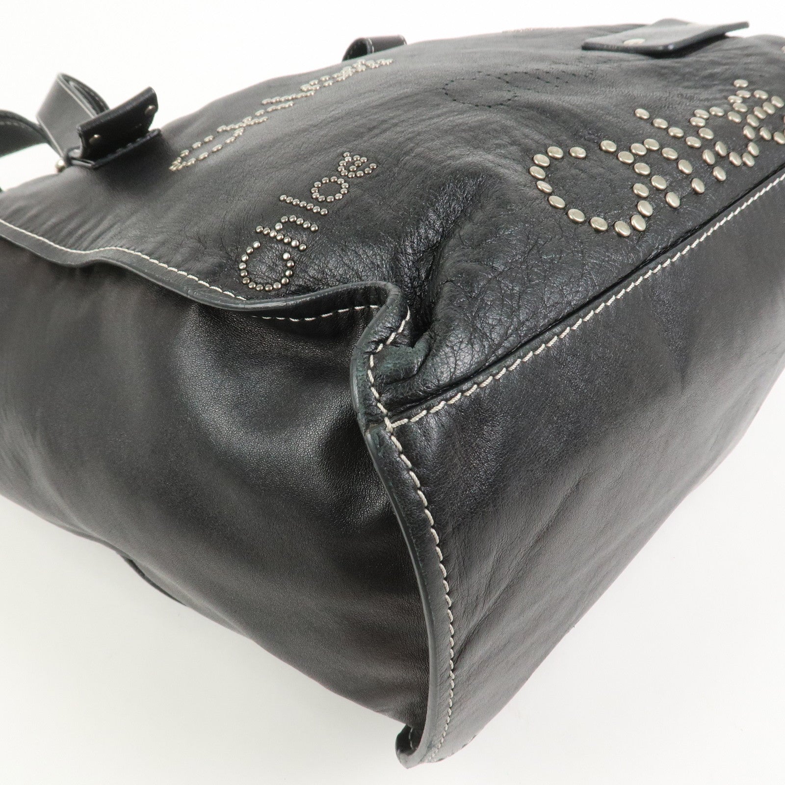 Chloe Patsy Leather Tote Bag Shoulder Bag Studs Black