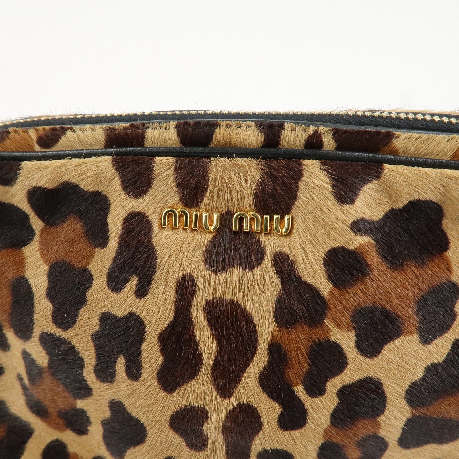 MIU MIU Unborn Calf Leather Shoulder Bag Beige Brown Used