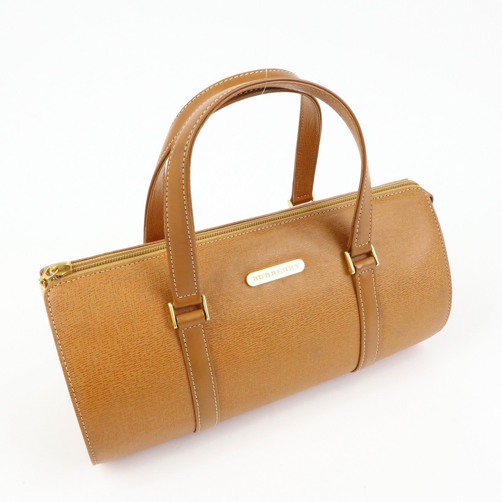 BURBERRY Logo Leather Hand Bag Tote Bag Brown