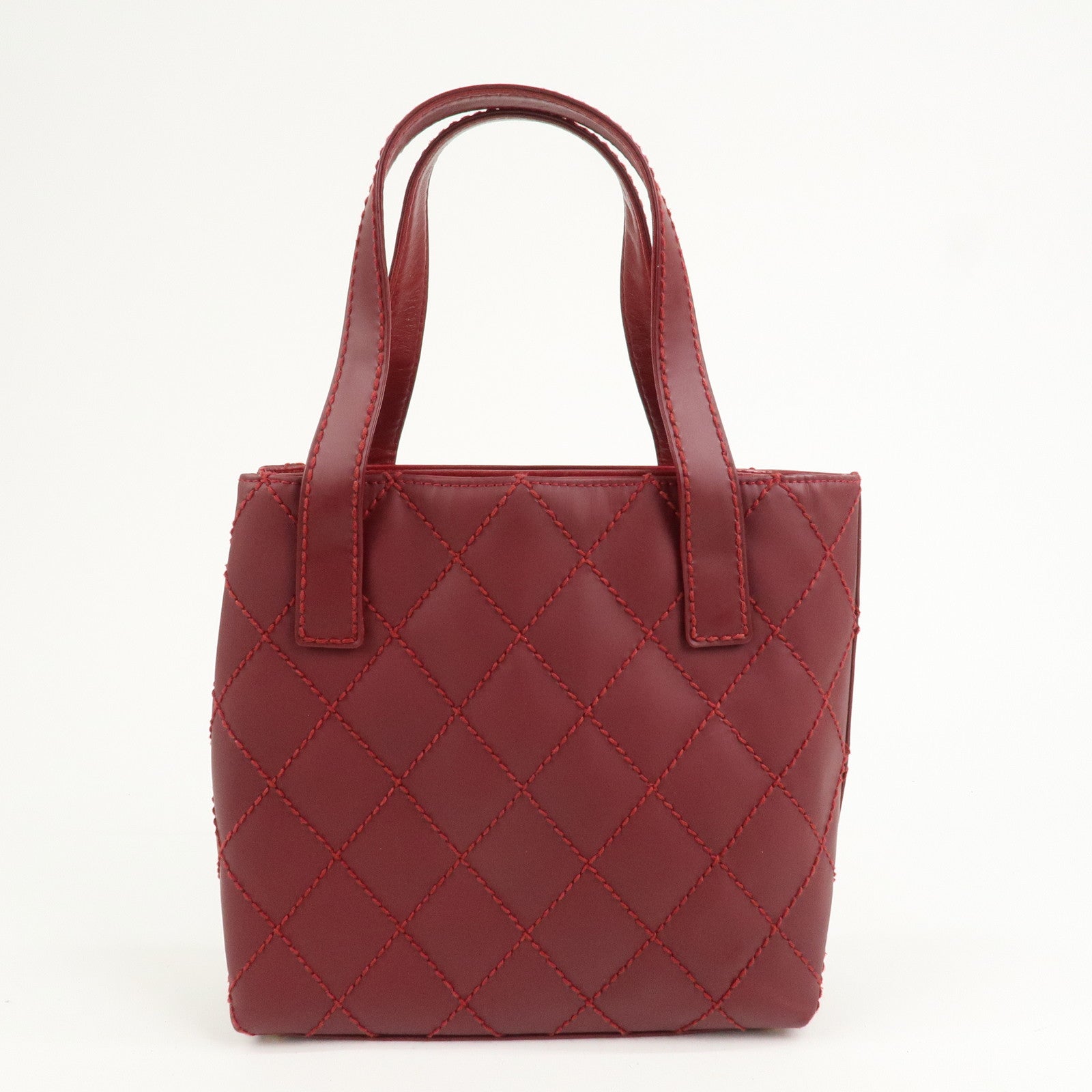 CHANEL Wild Stitch Leather Tote Bag Hand Bag Red A18126
