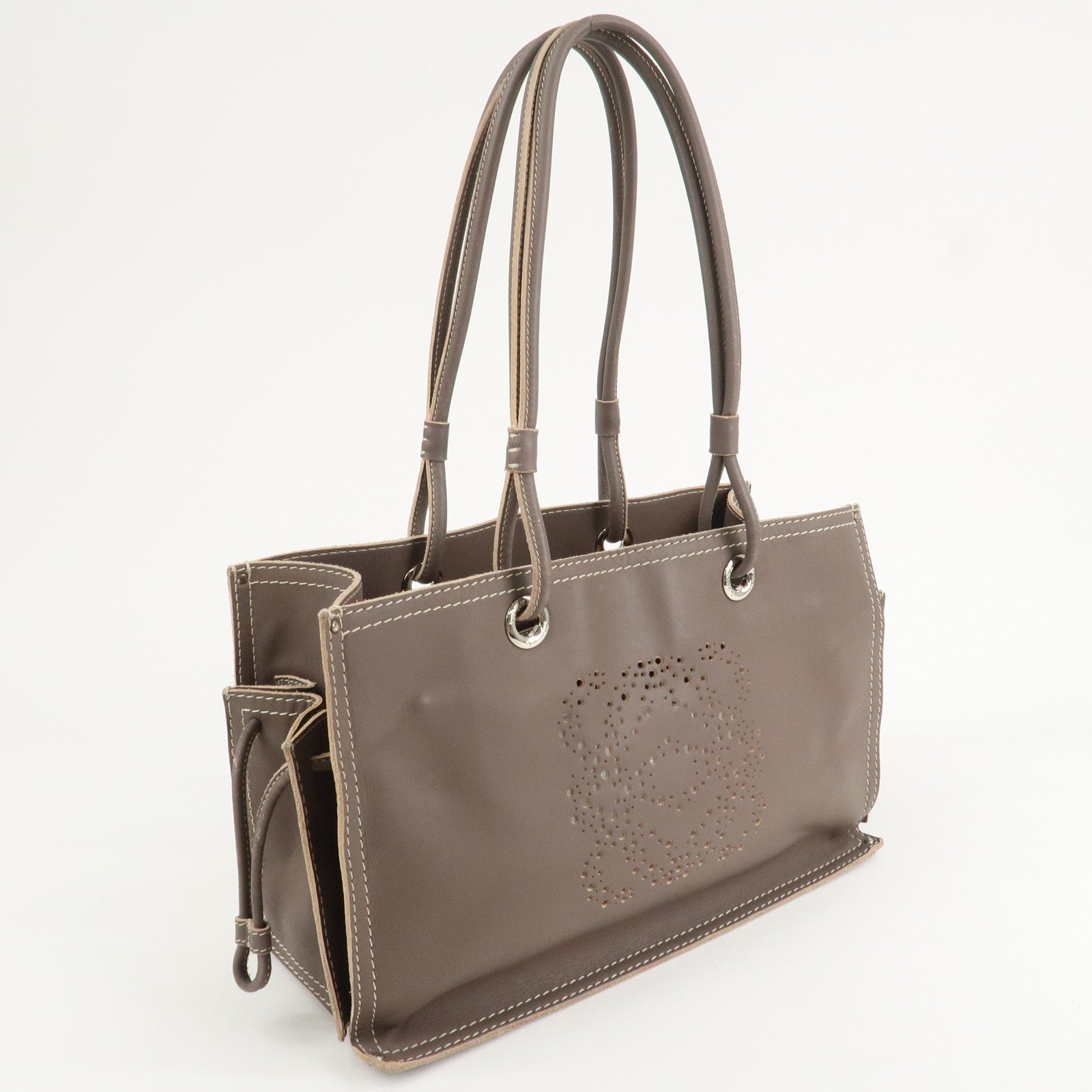 LOEWE Anagram Leather Shopper Tote Bag Shoulder Bag Brown