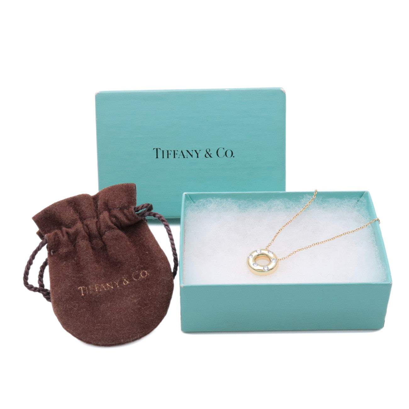 Tiffany & Co Dots Circle 6P Diamond Necklace K18 750YG Yellow Gold