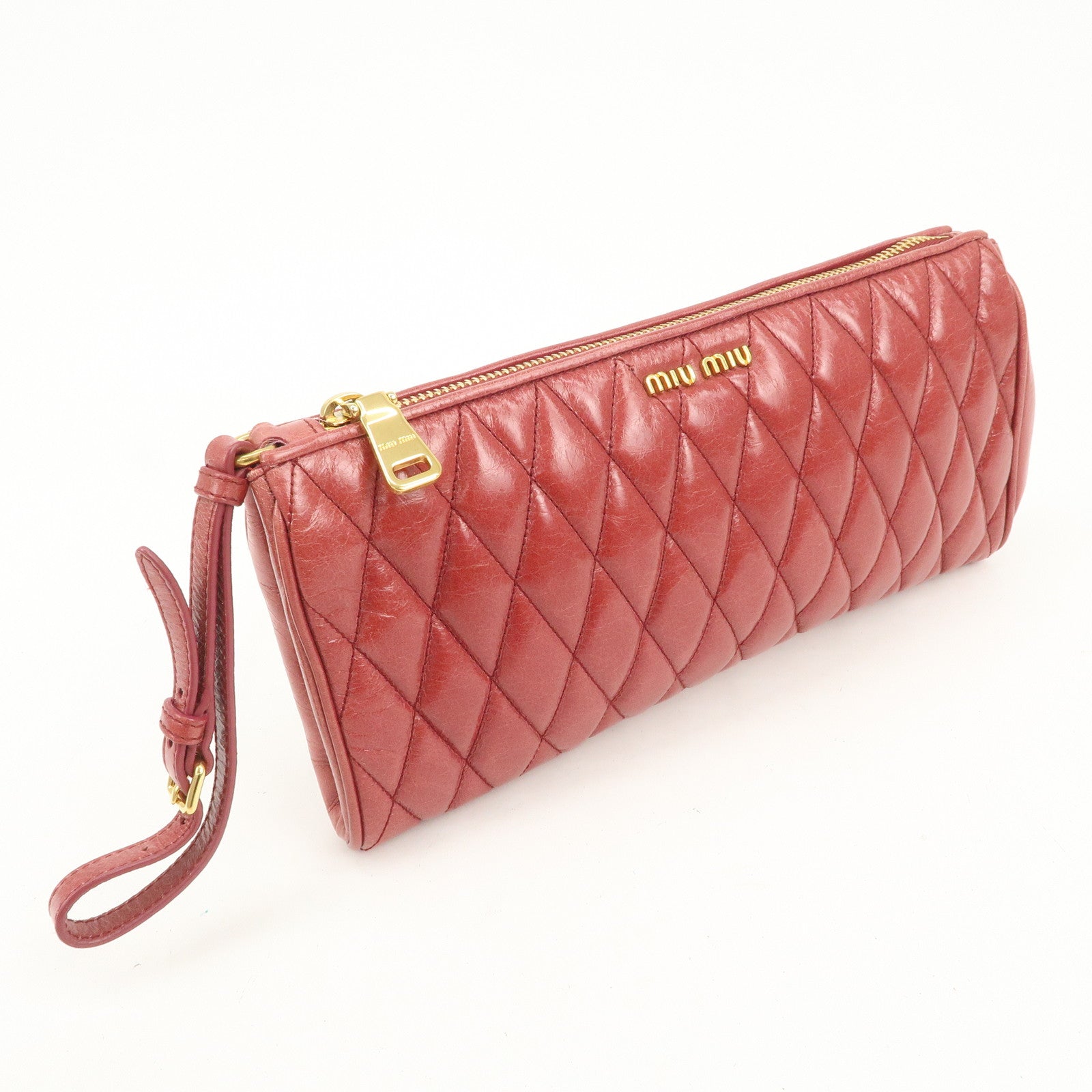 MIU MIU Matelasse Leather MI Clutch Bag Pink 5N1455