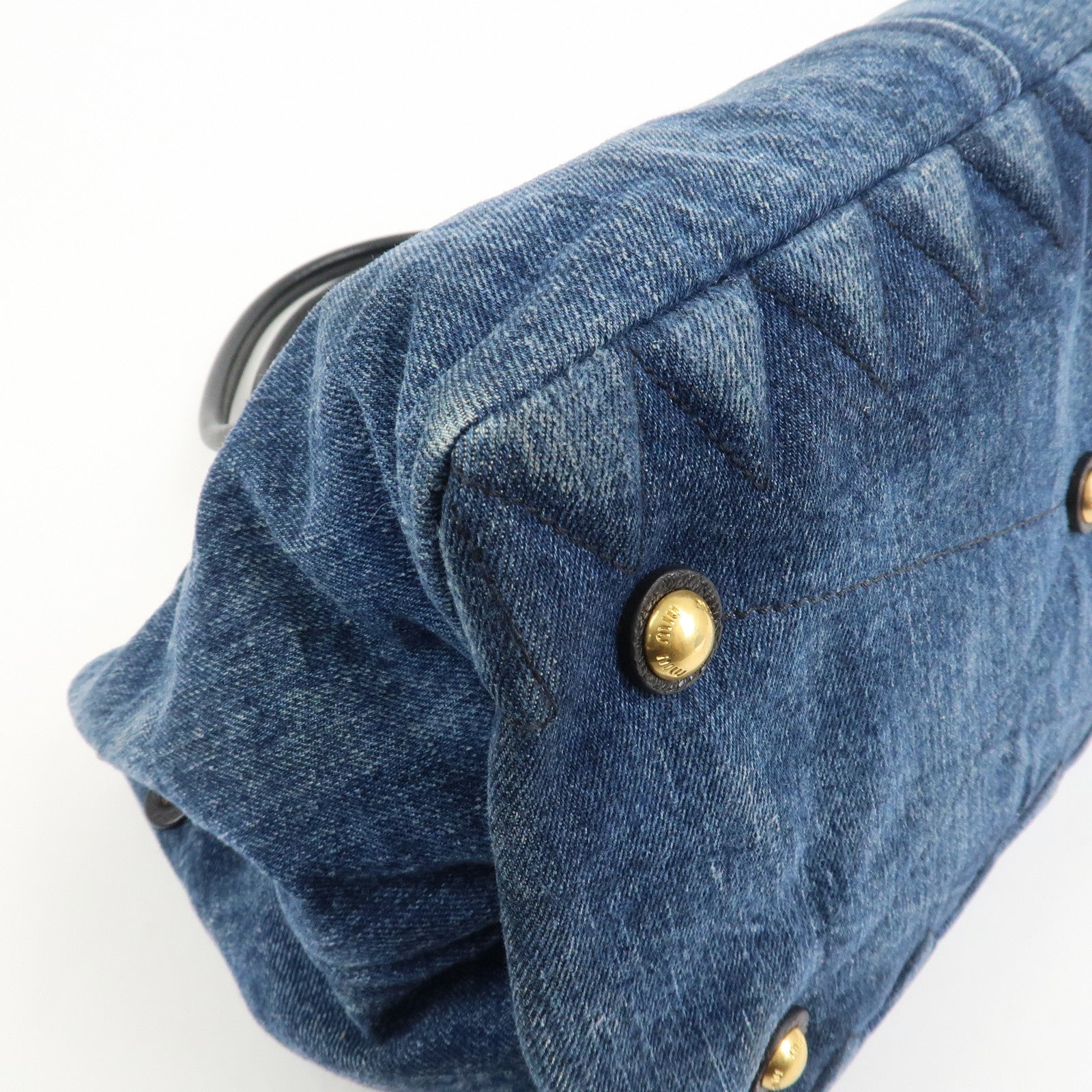 MIU MIU Biker Denim Leather Tote Bag Hand Bag Navy RR1932