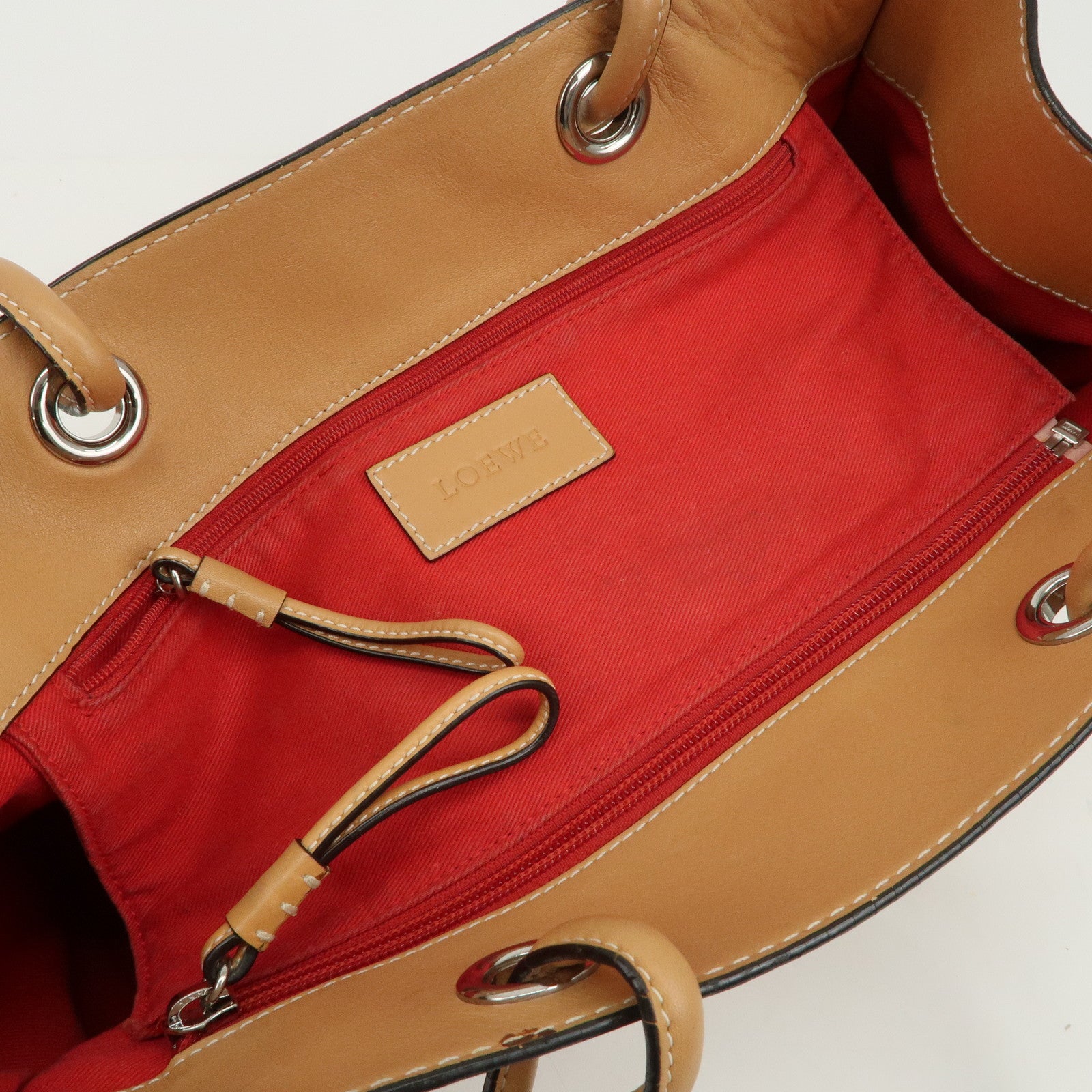 LOEWE Anagram Logo Leather Shopper Tote Bag Shouder Bag Light Brown